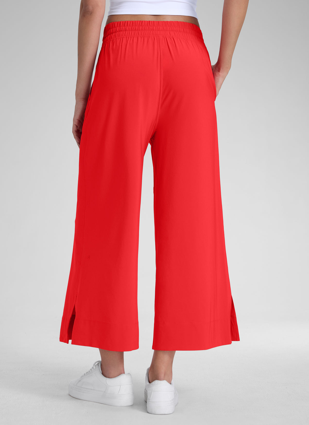 CRZ YOGA Women's  Causal High Waisted Wide Leg Pockets Pants 25'' Deep Red @model_info:J