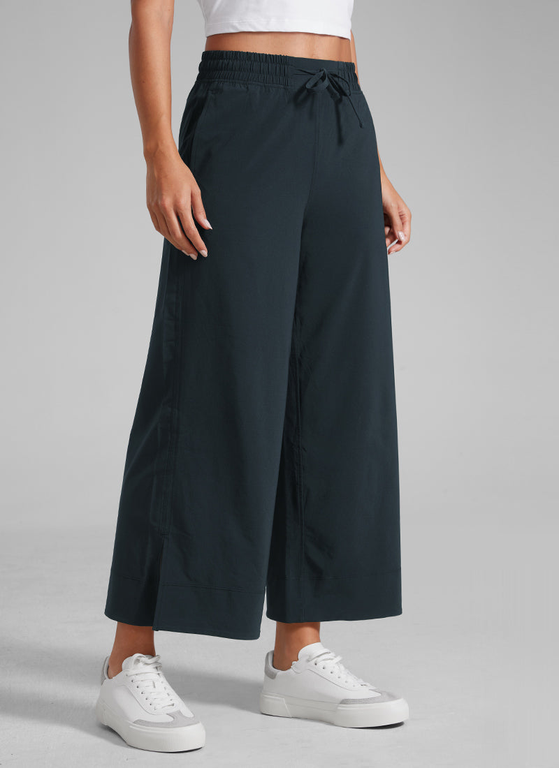 CRZ YOGA Women's  Causal High Waisted Wide Leg Pockets Pants 25'' True Navy @model_info:L
