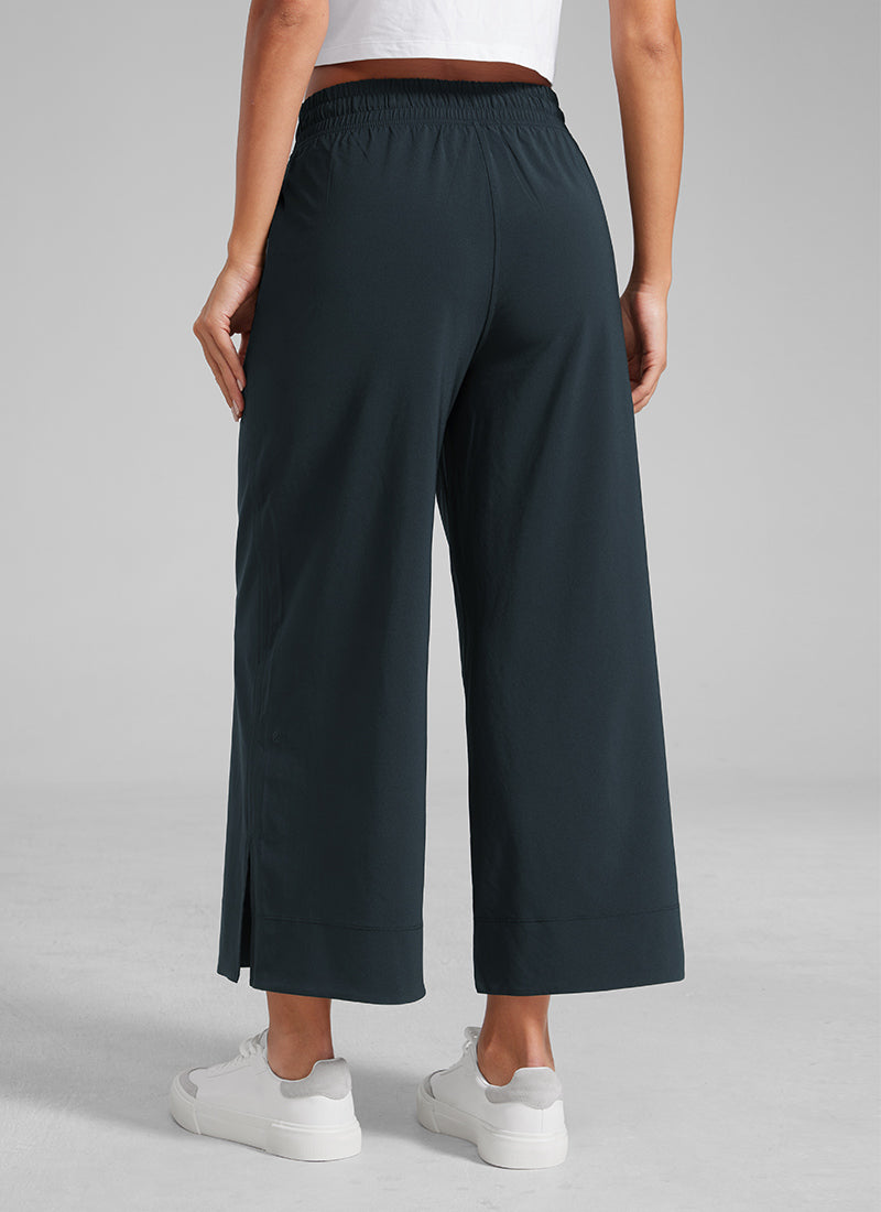 CRZ YOGA Women's  Causal High Waisted Wide Leg Pockets Pants 25'' True Navy @model_info:L