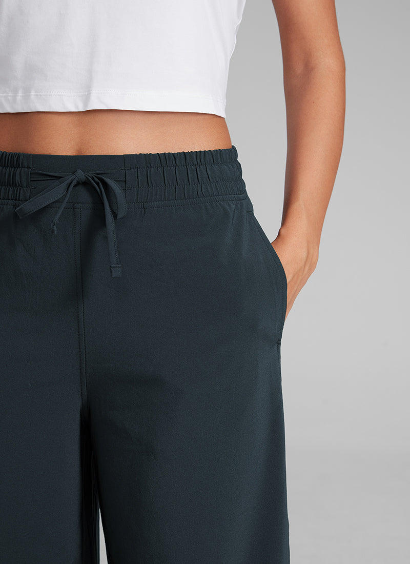CRZ YOGA Women's  Causal High Waisted Wide Leg Pockets Pants 25'' True Navy @model_info:L