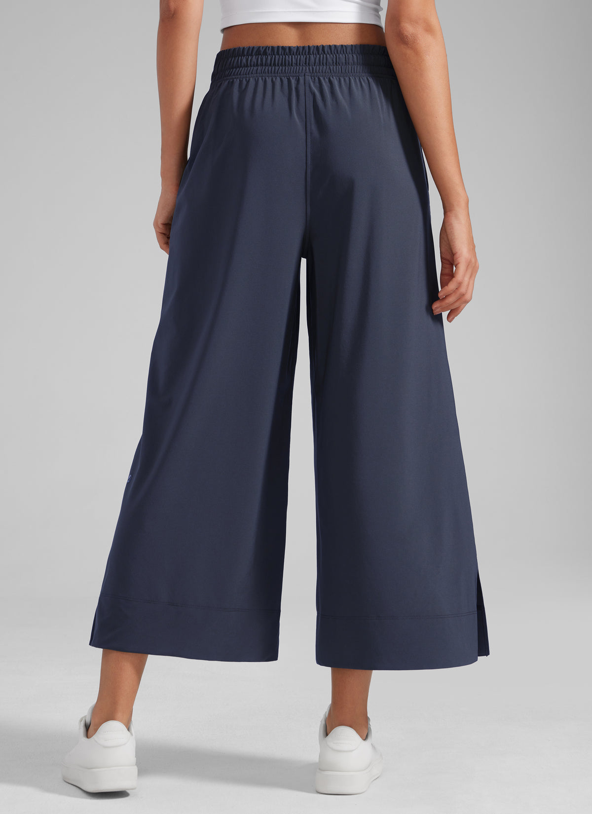 CRZ YOGA Women's  Causal High Waisted Wide Leg Pockets Pants 25'' Navy @model_info:J