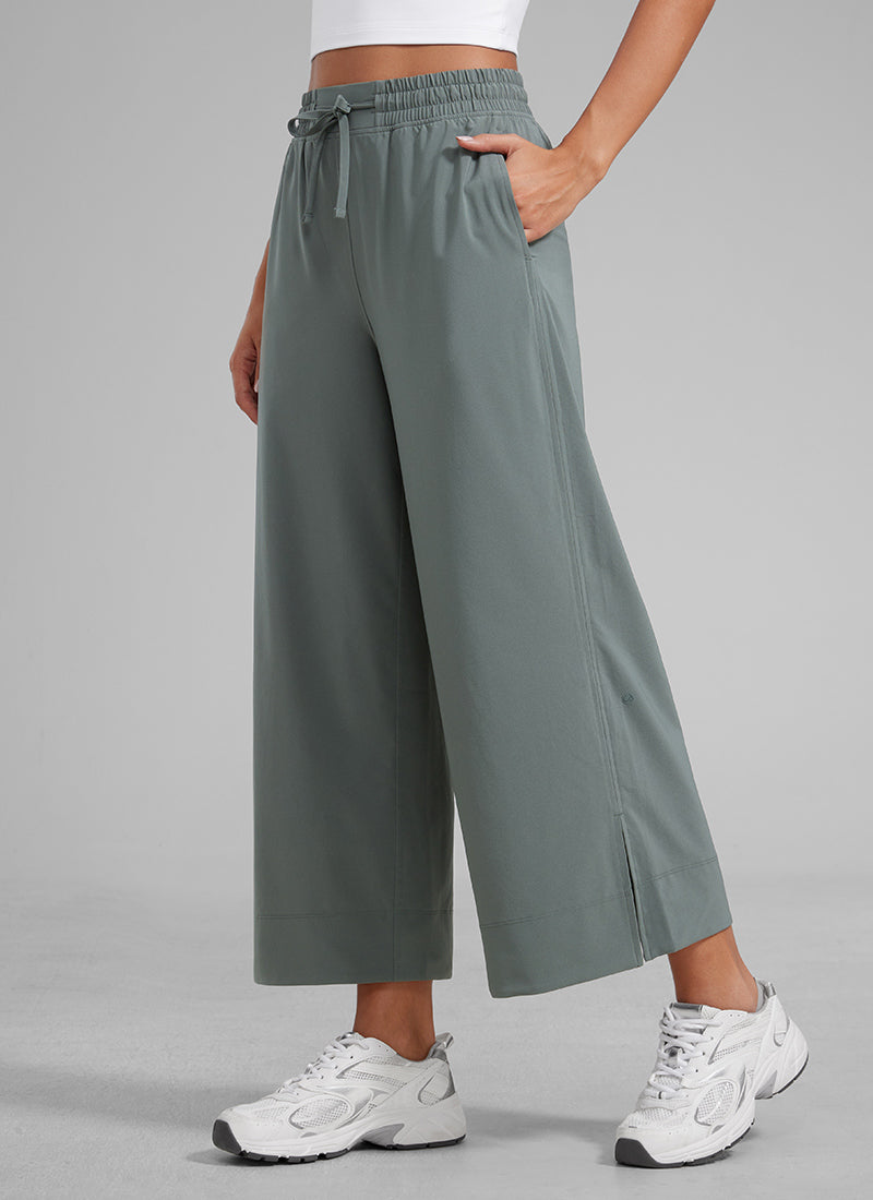 CRZ YOGA Women's  Causal High Waisted Wide Leg Pockets Pants 25'' Grey Sage @model_info:L