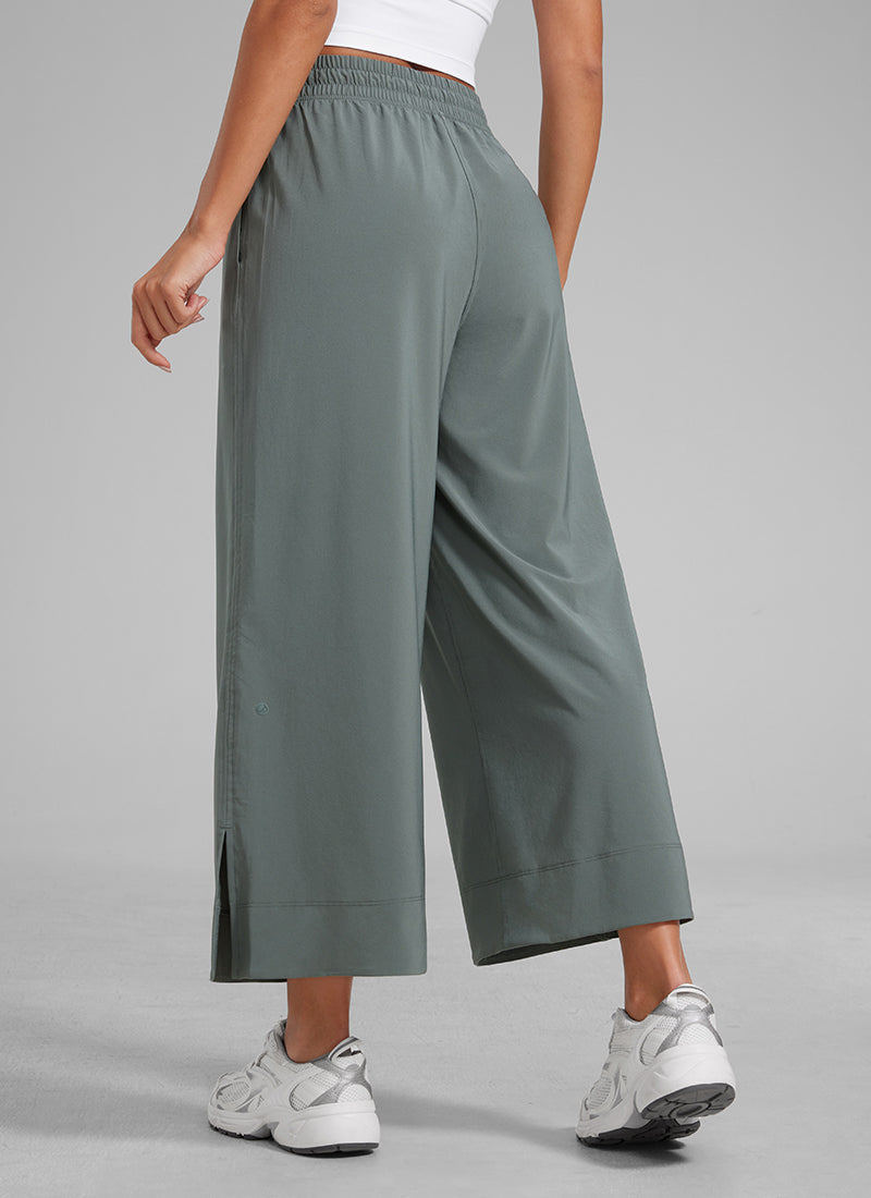 CRZ YOGA Women's  Causal High Waisted Wide Leg Pockets Pants 25'' Grey Sage @model_info:L