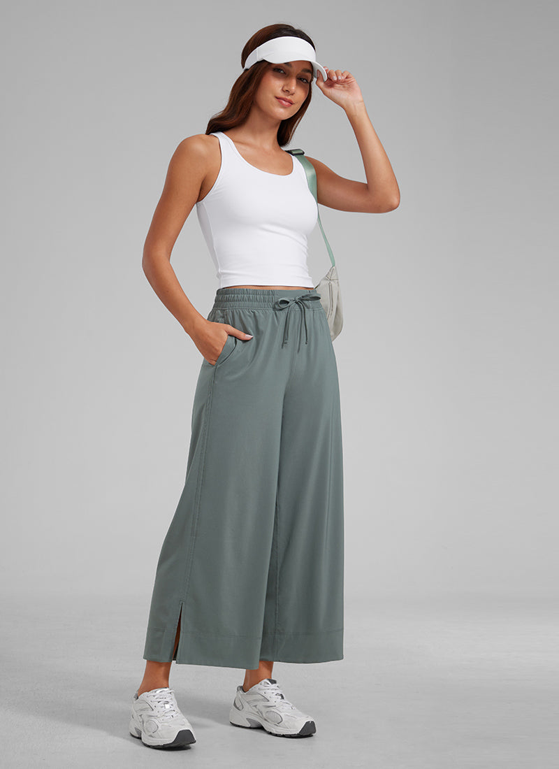 CRZ YOGA Women's  Causal High Waisted Wide Leg Pockets Pants 25'' Grey Sage @model_info:L