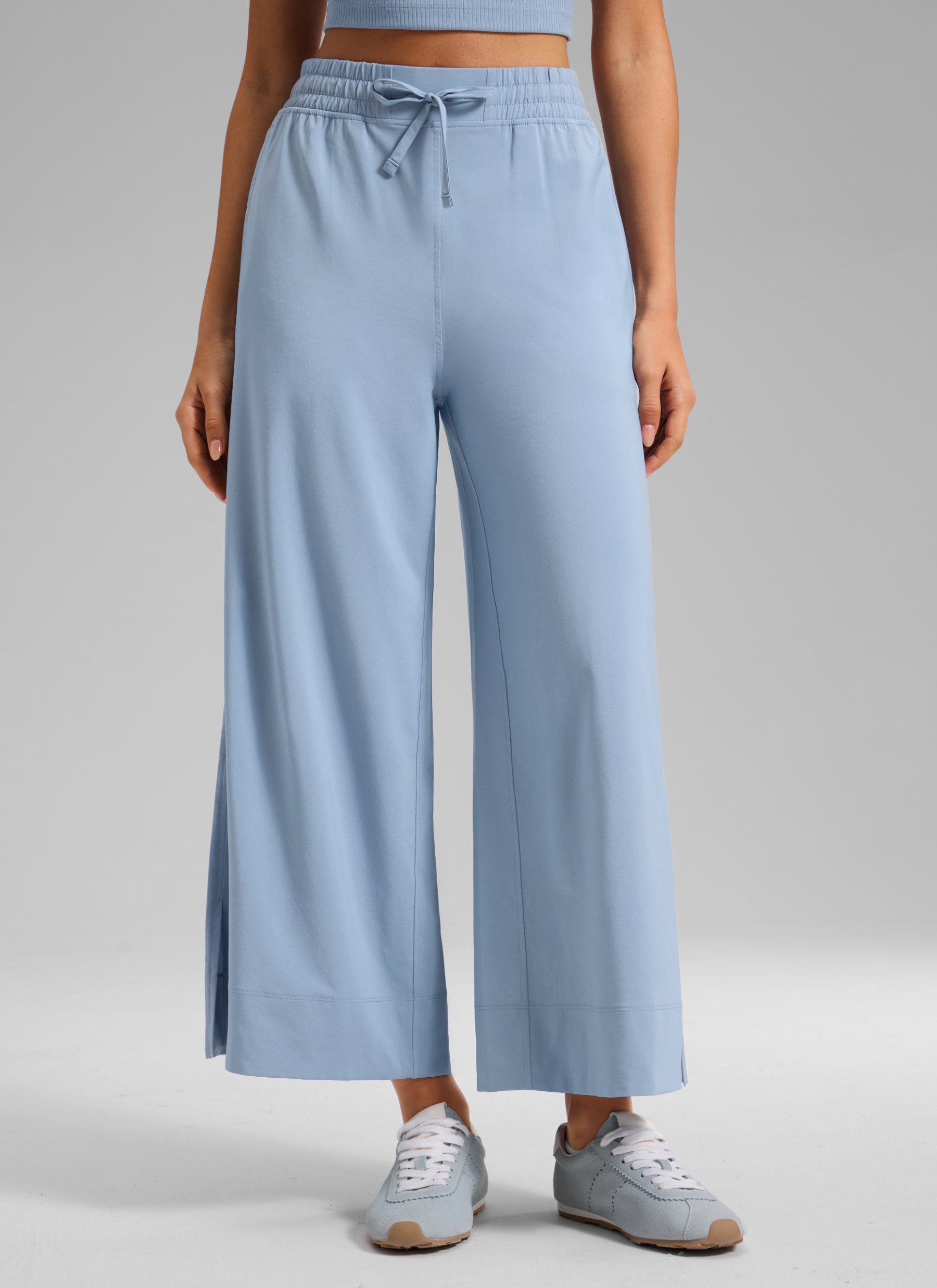 CRZ YOGA Women's  Causal High Waisted Wide Leg Pockets Pants 25'' The Breeze Blue @model_info:A