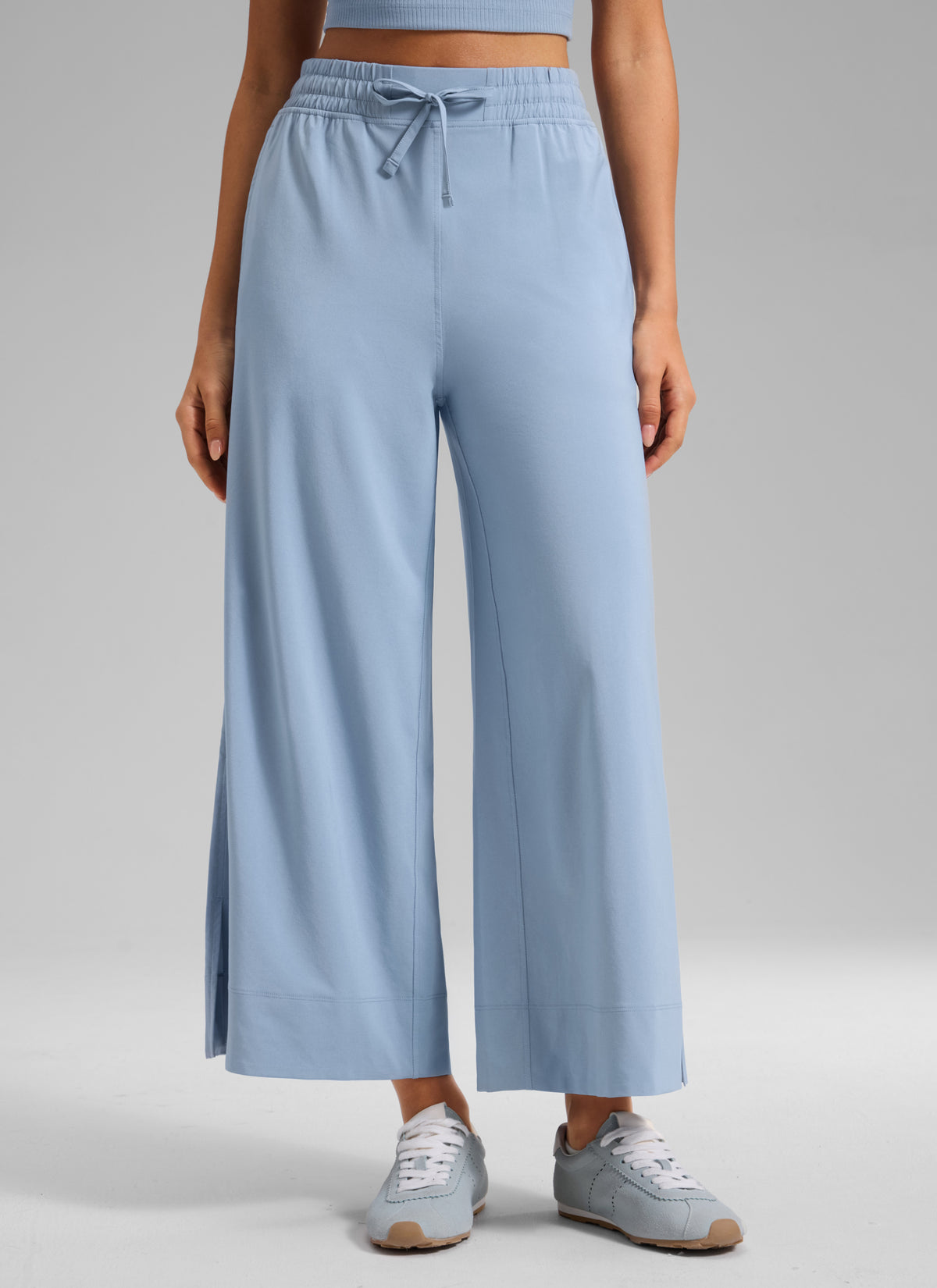 CRZ YOGA Women's  Causal High Waisted Wide Leg Pockets Pants 25'' The Breeze Blue @model_info:A