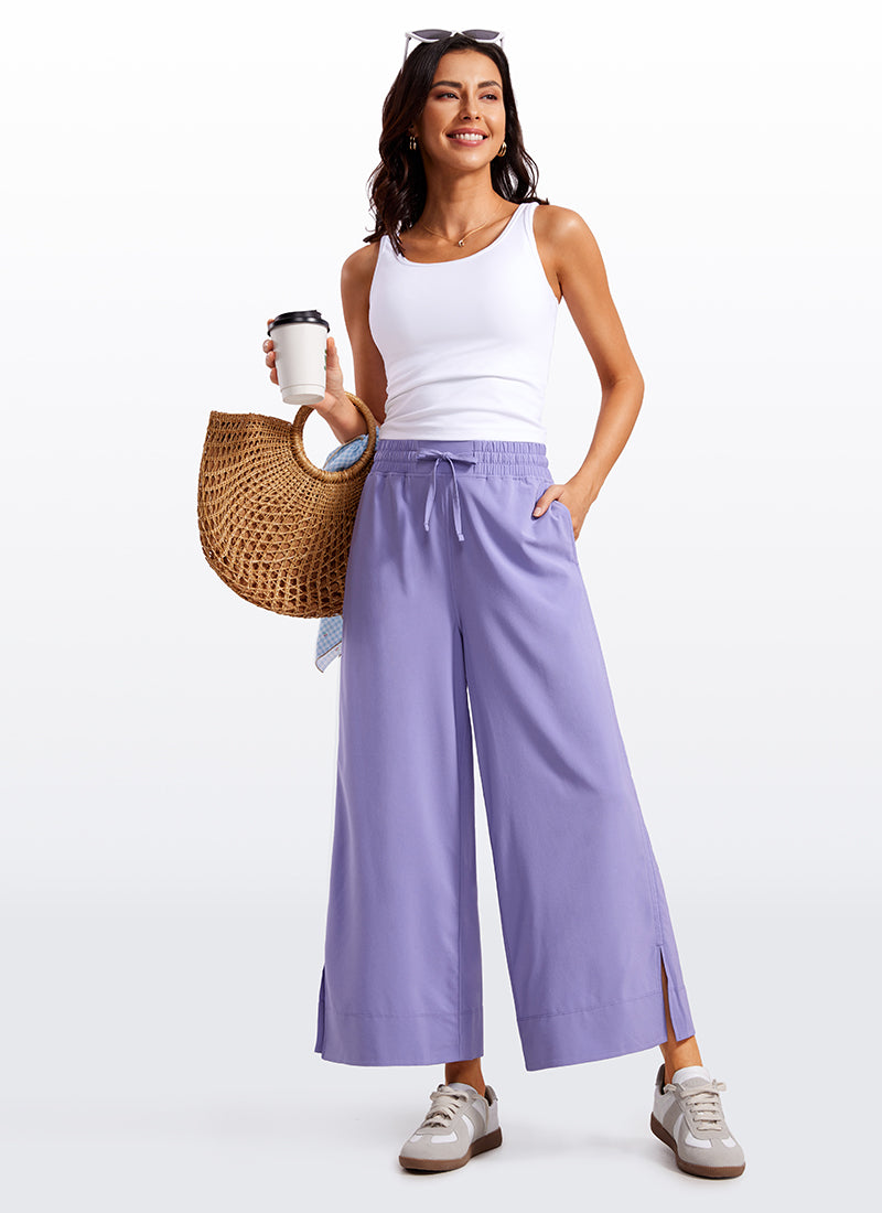 CRZ YOGA Women's  Causal High Waisted Wide Leg Pockets Pants 25'' Dark Lavender Purple @model_info:V