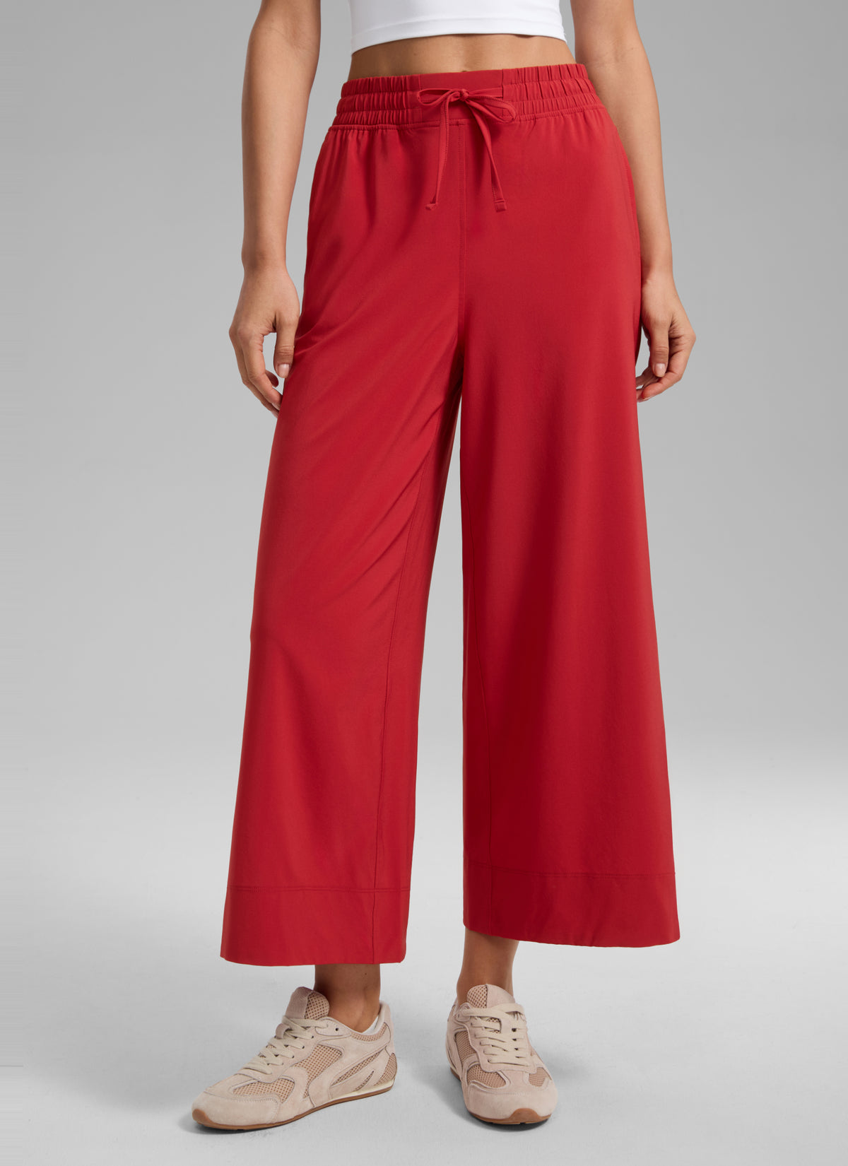 CRZ YOGA Women's  Causal High Waisted Wide Leg Pockets Pants 25'' Ruby Red @model_info:G