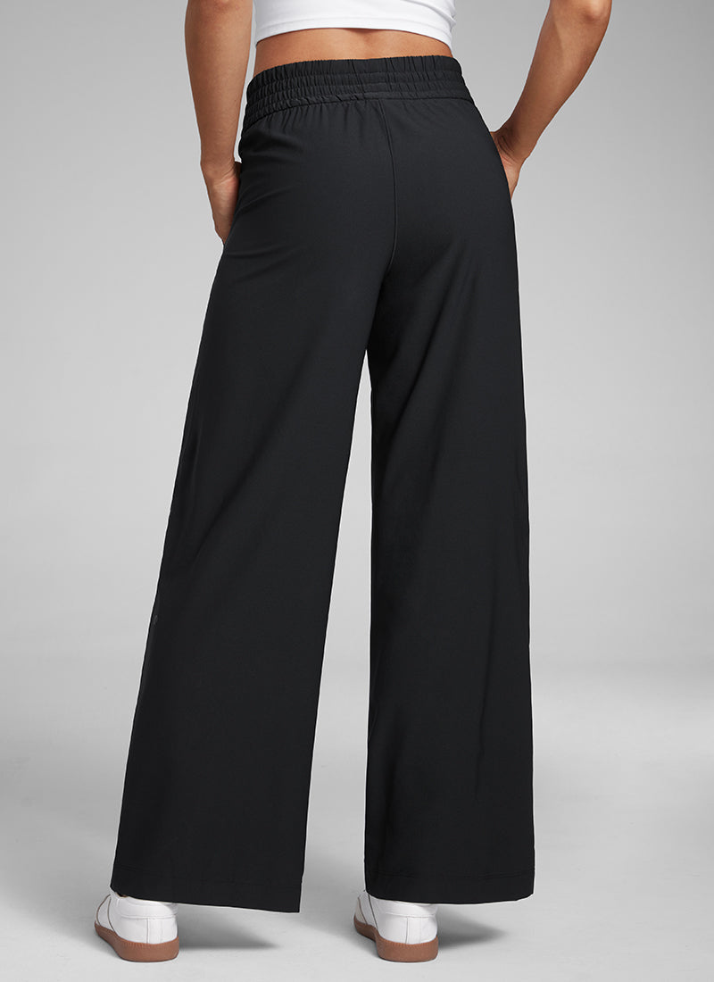 CRZ YOGA Women's Casual High Rise Wide Leg Pants with Pockets 30'' Black @model_info:Laura
