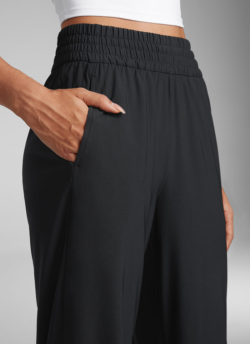 CRZ YOGA Women's Casual High Rise Wide Leg Pants with Pockets 30'' Black @model_info:Laura