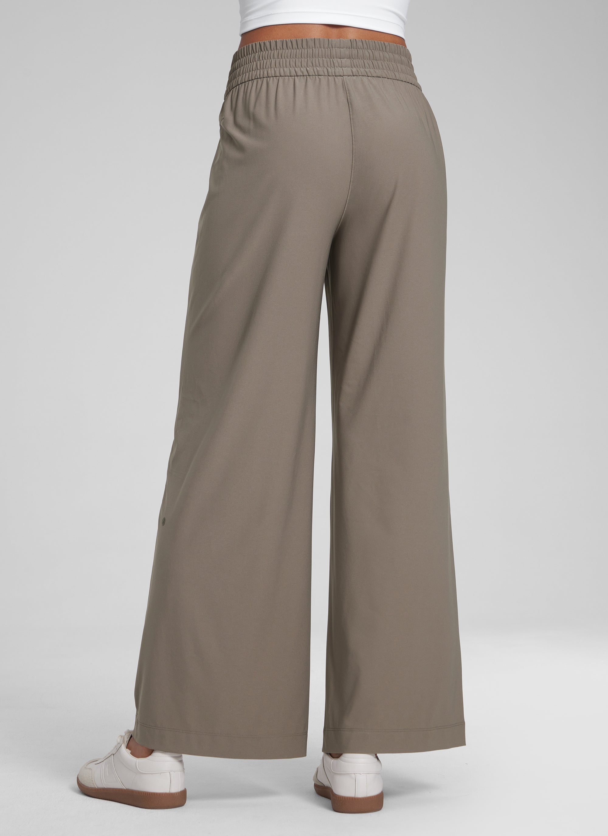 CRZ YOGA Women's Casual High Rise Wide Leg Pants with Pockets 30'' Nomad Grey @model_info:Jenna