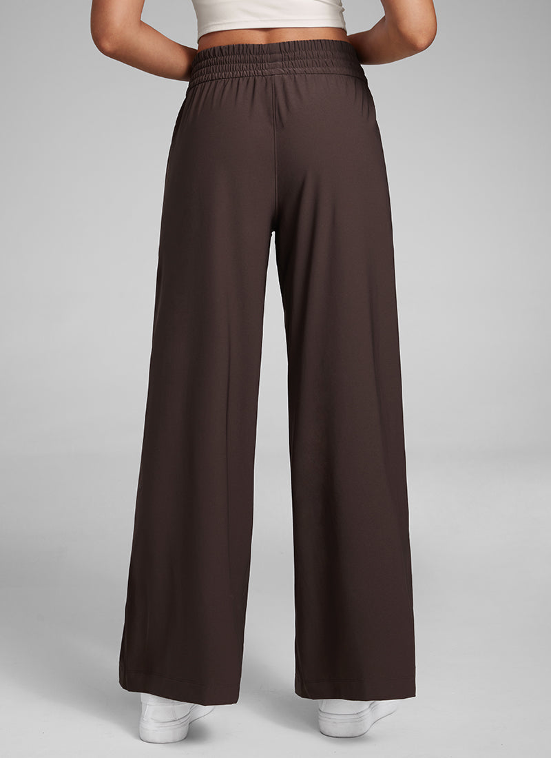 CRZ YOGA Women's Casual High Rise Wide Leg Pants with Pockets 30'' Hot Fudge Brown @model_info:Laura
