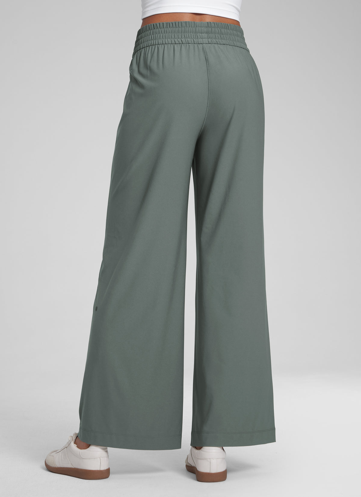 CRZ YOGA Women's Casual High Rise Wide Leg Pants with Pockets 30'' Grey Sage @model_info:Jenna