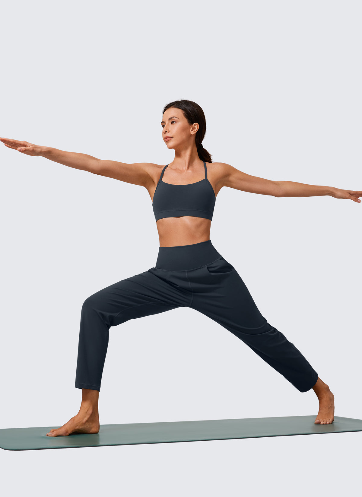 CRZ YOGA Butterlift Women's Casual High Rise Pleated Pants 27'' True Navy @model_info:Vlada