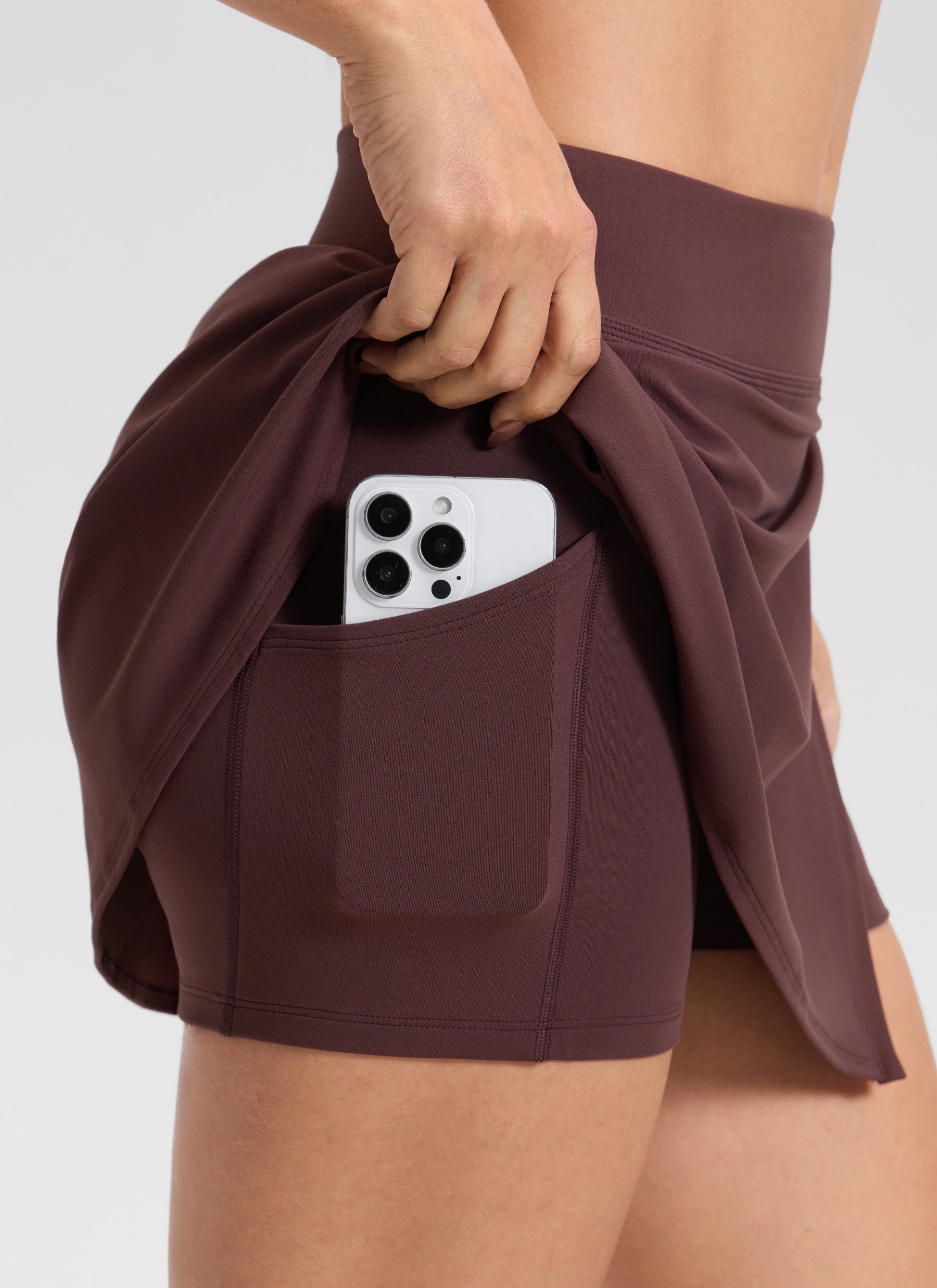 CRZ YOGA Women's Butterlift Golf High Rise A Line Side Slit Skirt 14'' Fudge Brown @model_info:Aline