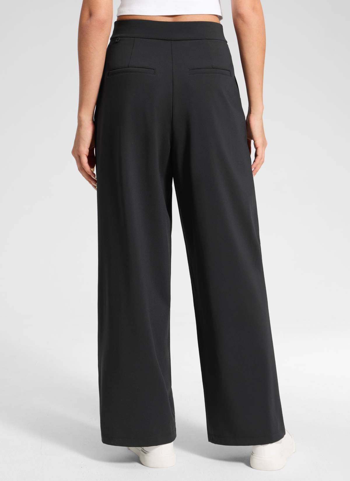 CRZ YOGA Women's Business High Rise Drawstring Pocket Wide Leg Pant Black @model_info:Anano