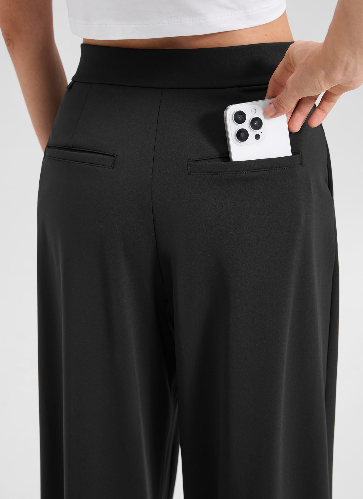 CRZ YOGA Women's Business High Rise Drawstring Pocket Wide Leg Pant Black @model_info:Kerr