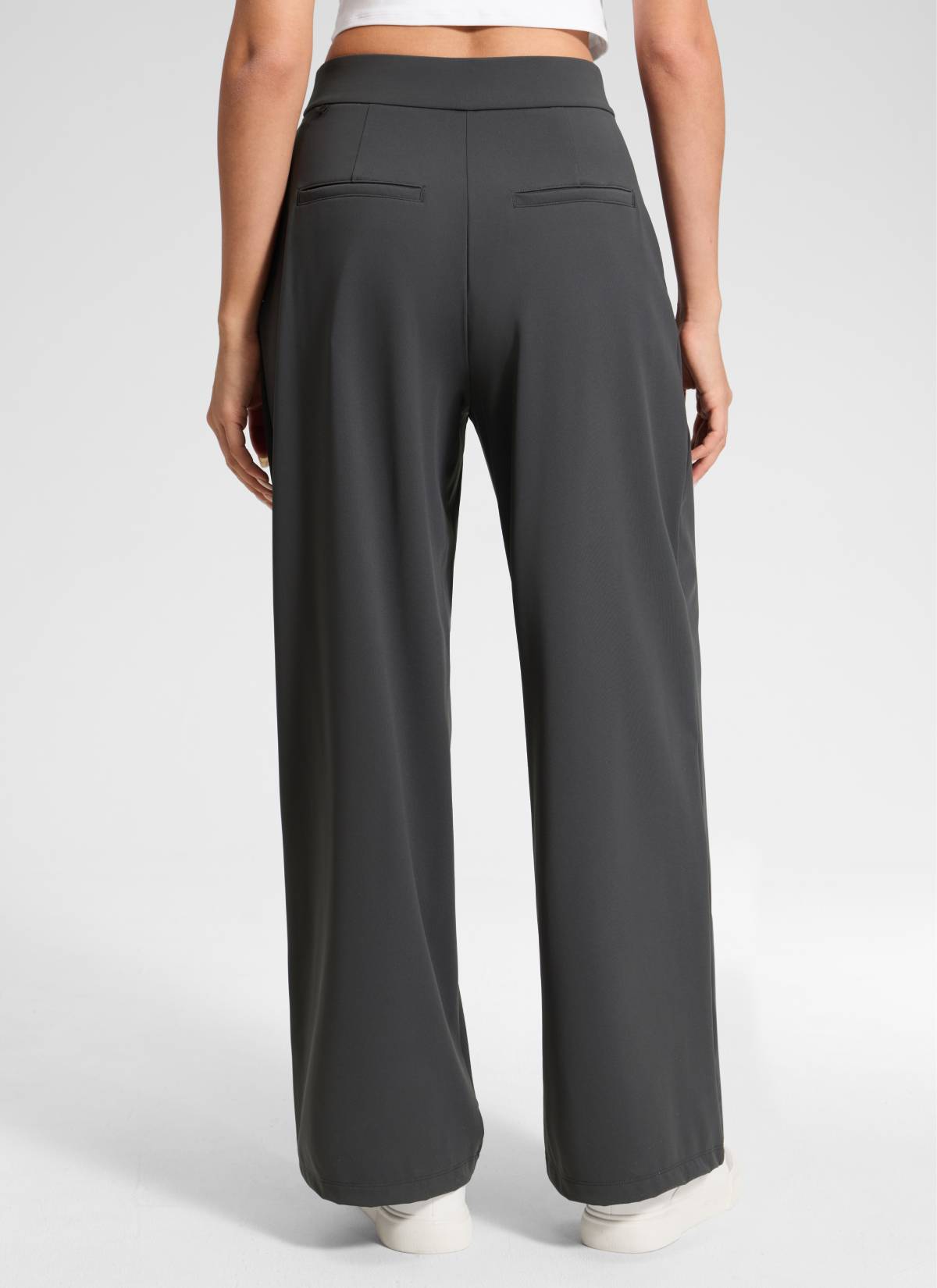 CRZ YOGA Women's Business High Rise Drawstring Pocket Wide Leg Pant Ink Gray @model_info:Anano