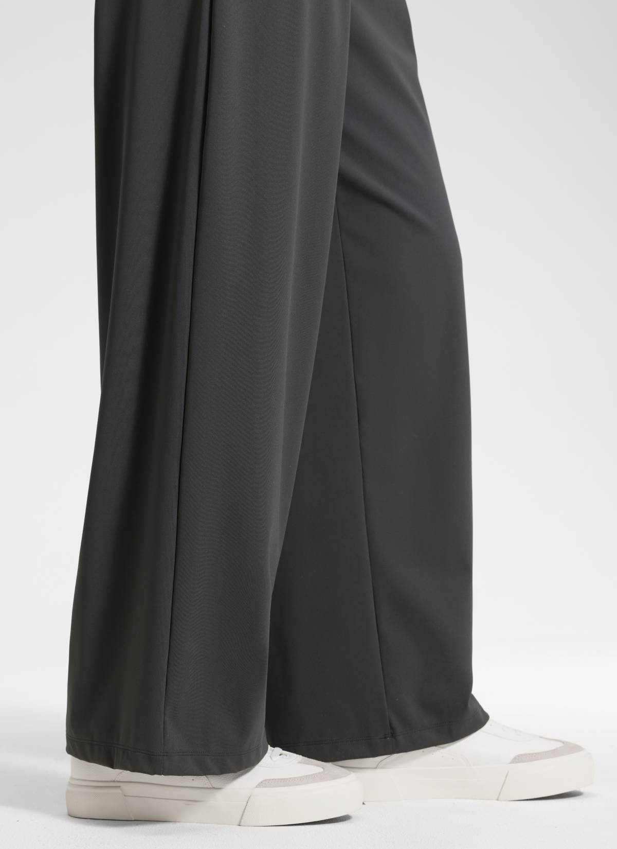 CRZ YOGA Women's Business High Rise Drawstring Pocket Wide Leg Pant Ink Gray @model_info:Anano