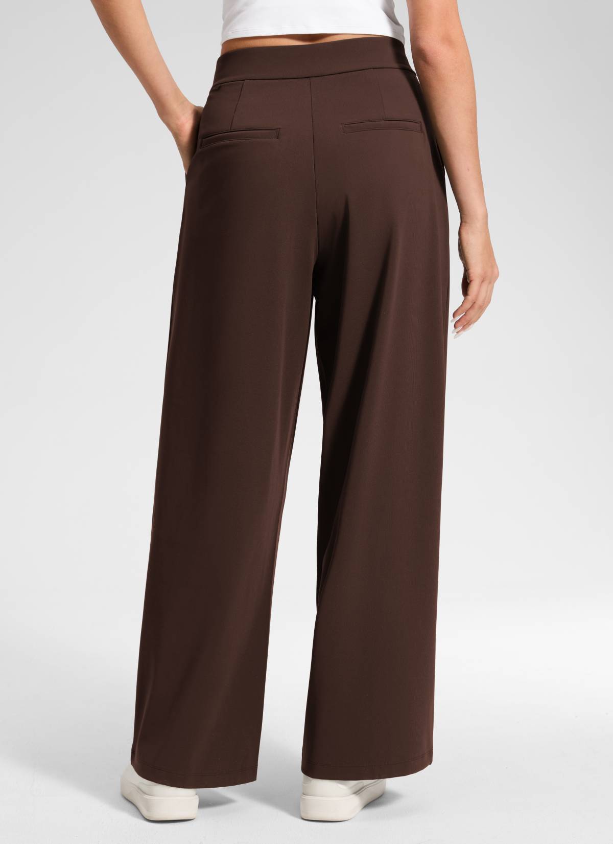 CRZ YOGA Women's Business High Rise Pocket Wide Leg Pleated Pants Lava Brown @model_info:Anano