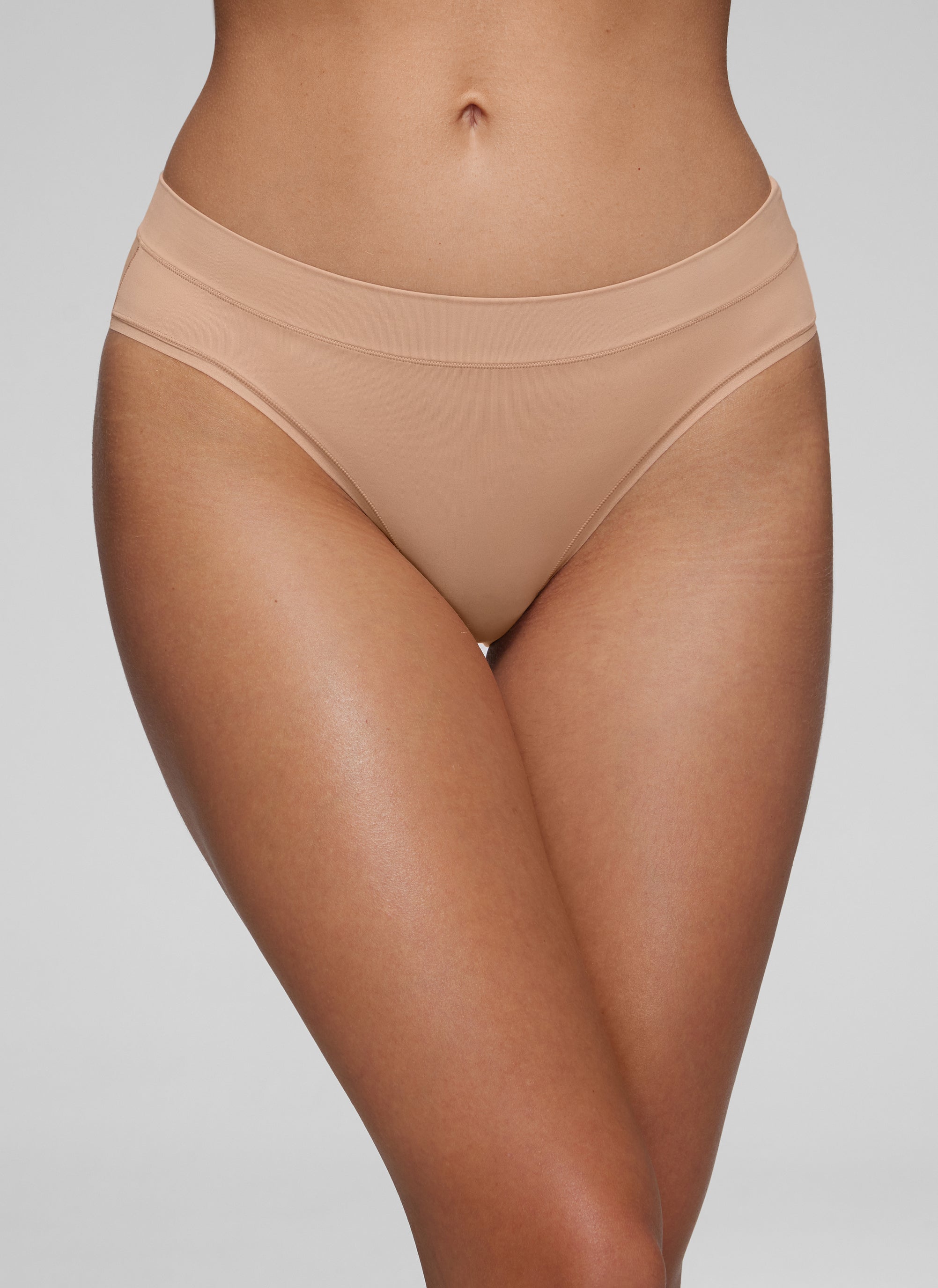 CRZ YOGA Softhold Women High Rise Breathable Bikini Underwear Pack Warm Beige 3pack @model_info:Kate