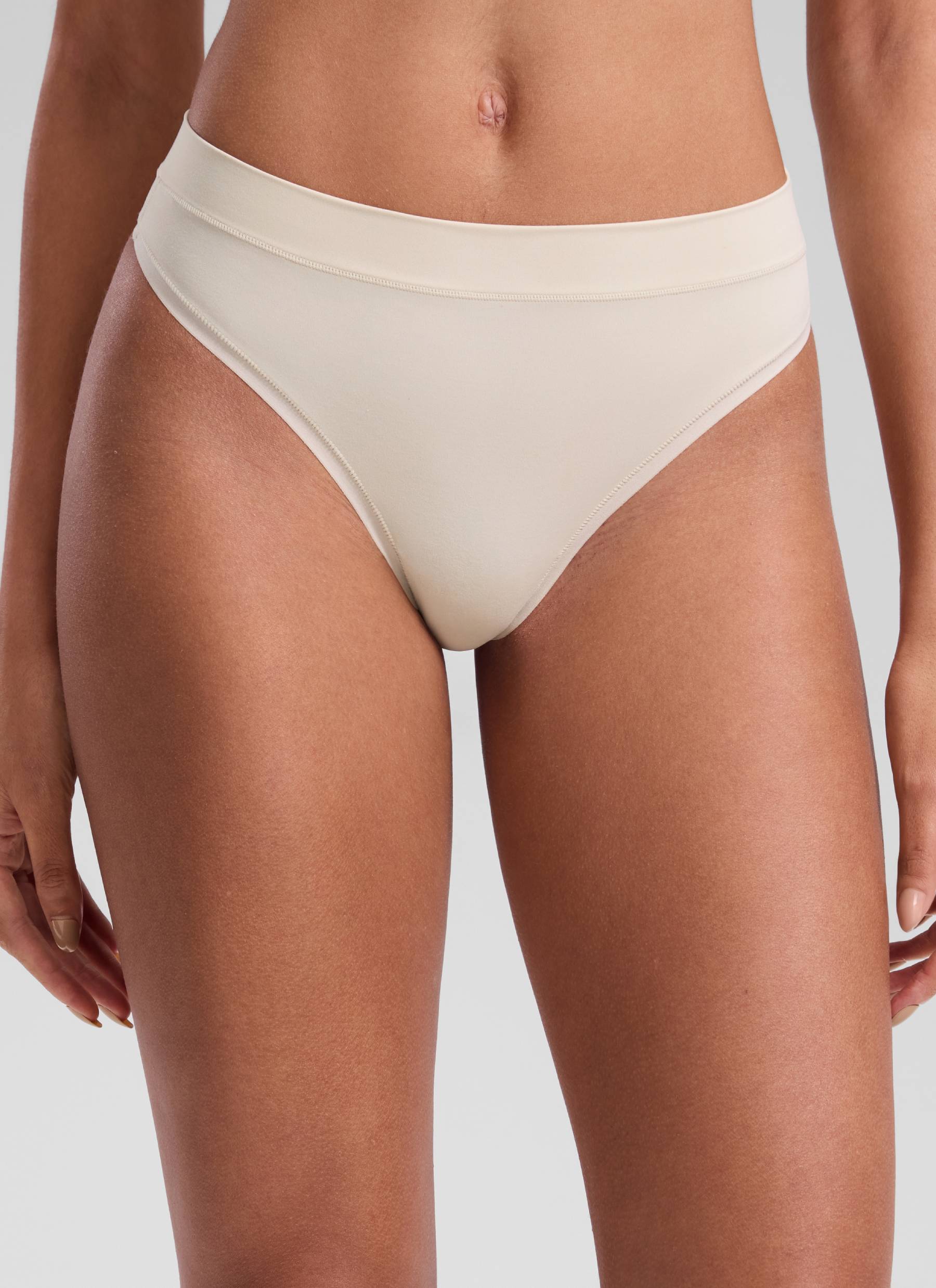 CRZ YOGA Women Softhold High Rise Thongs Ladies Underwear 3 Pack Mojave Tan 2 3pack @model_info:Samira