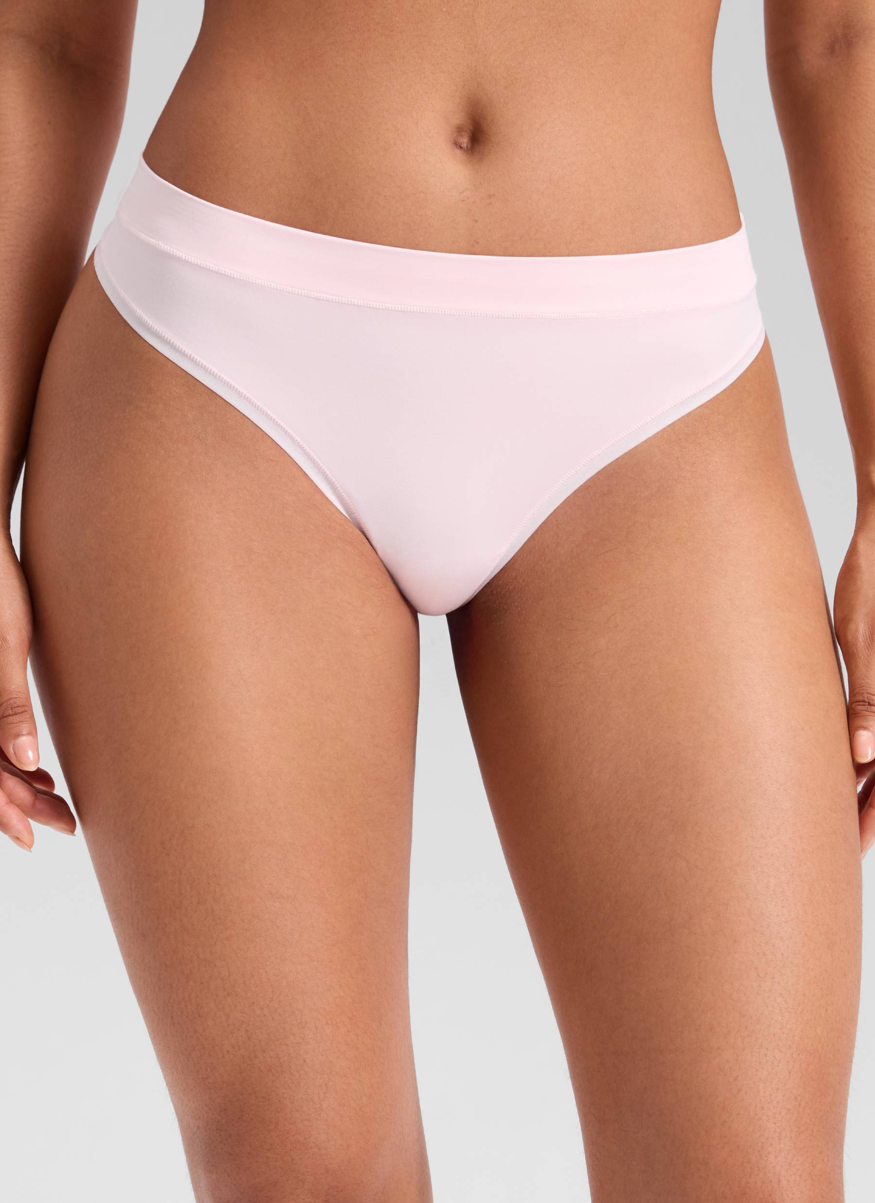 CRZ YOGA Women Softhold High Rise Thongs Ladies Underwear 3 Pack Grey White Pink @model_info:Carol