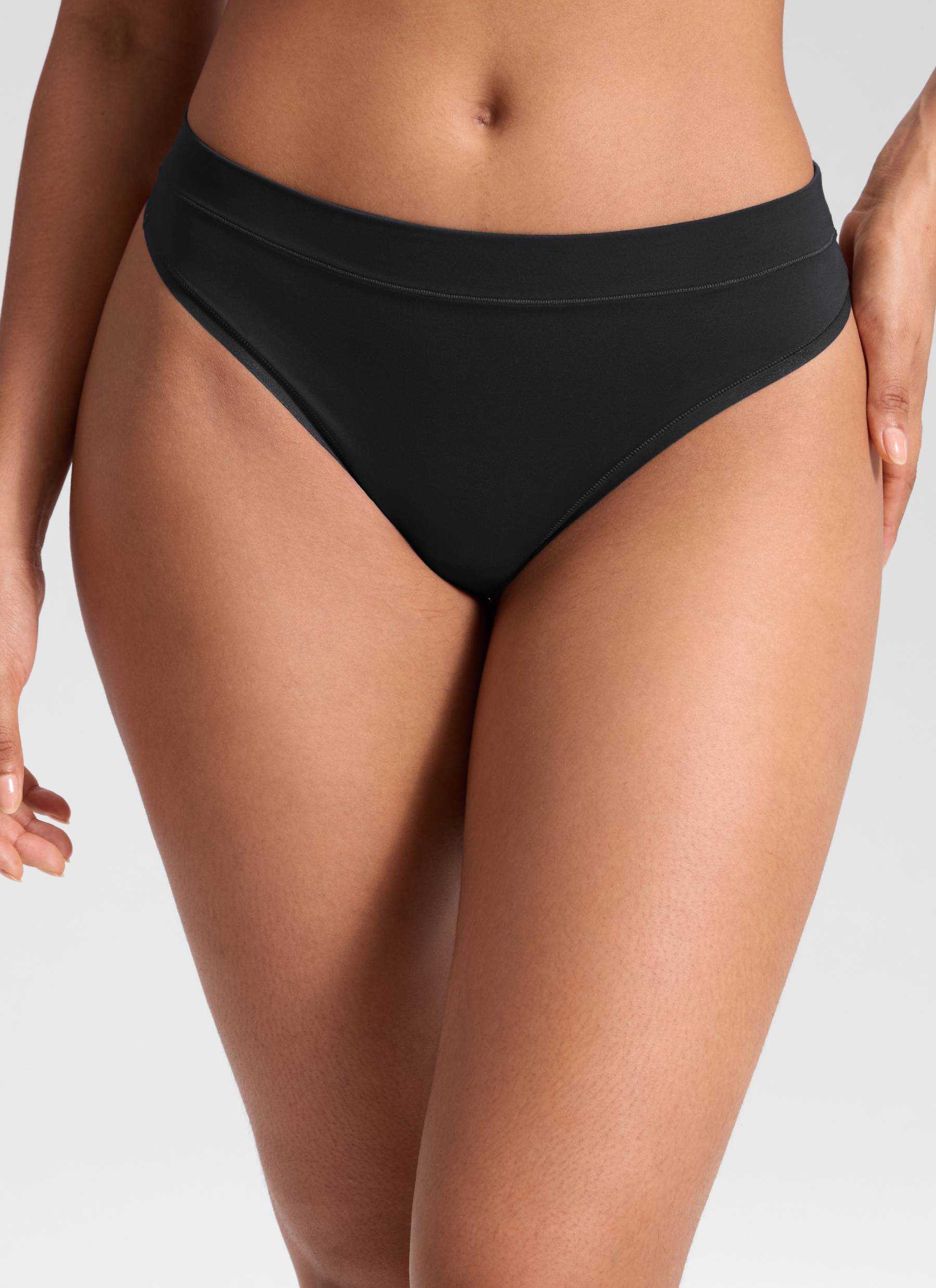 CRZ YOGA Women Softhold High Rise Thongs Ladies Underwear 3 Pack Black 3pack @model_info:Carol