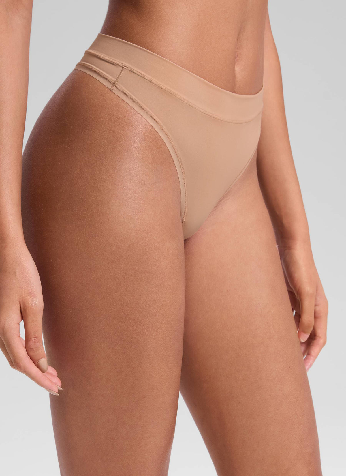 CRZ YOGA Women Softhold High Rise Thongs Ladies Underwear 3 Pack Warm Beige 3pack @model_info:Samira