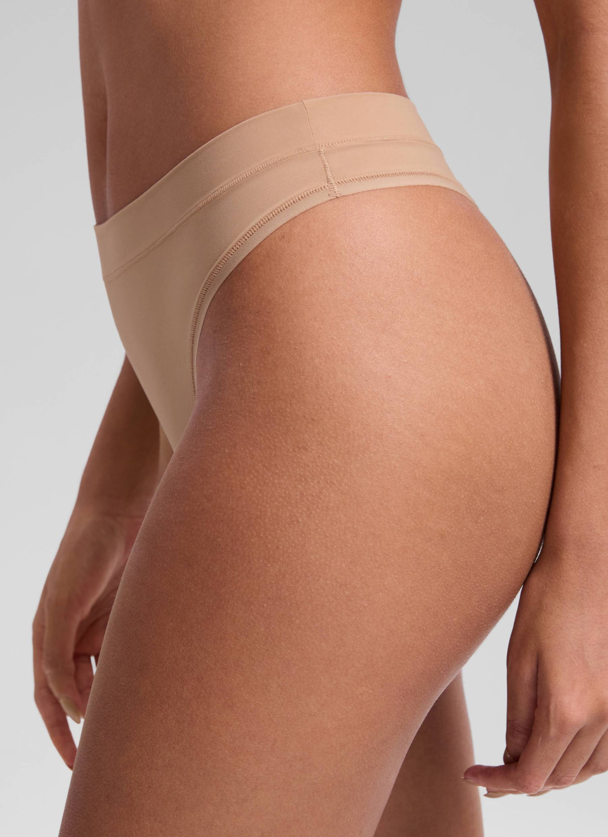CRZ YOGA Women Softhold High Rise Thongs Ladies Underwear 3 Pack Warm Beige 3pack @model_info:Samira