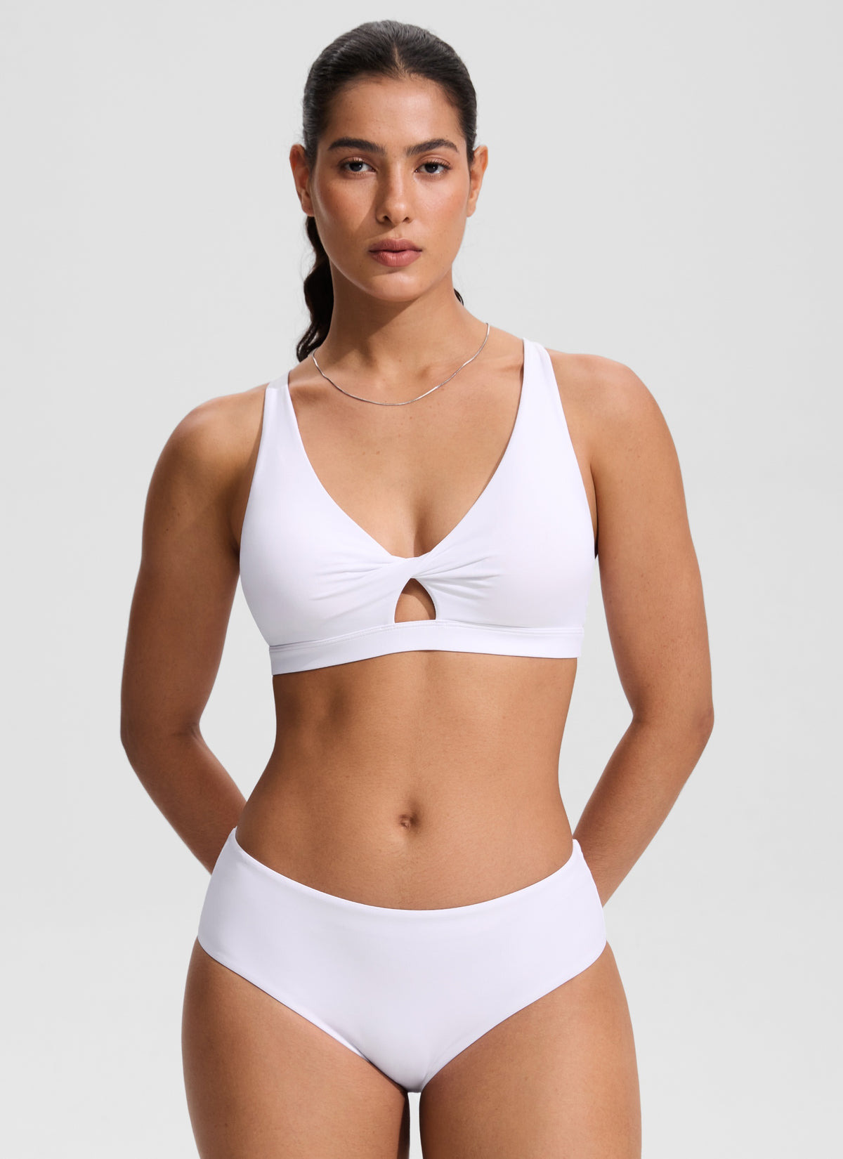 CRZ YOGA Women's Swimwear Twist Front Cut Out Cross Back Bikini Tops White @model_info:C