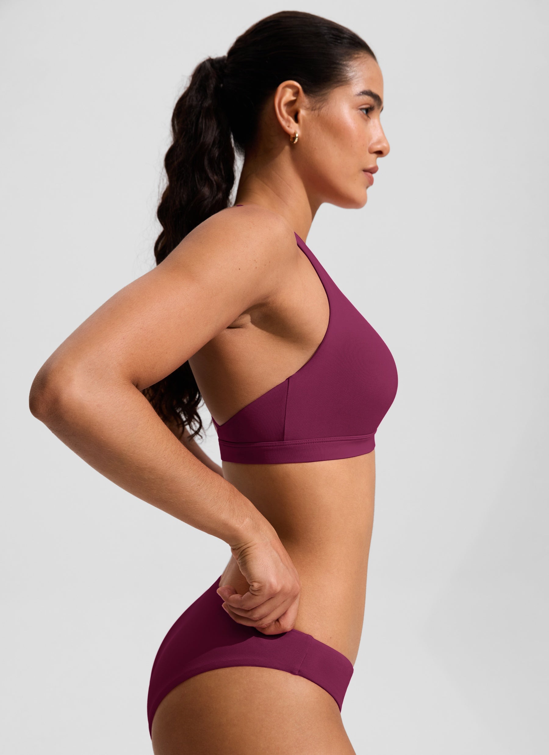 CRZ YOGA Women's Swimwear Twist Front Cut Out Cross Back Bikini Tops Fuchsia @model_info:C