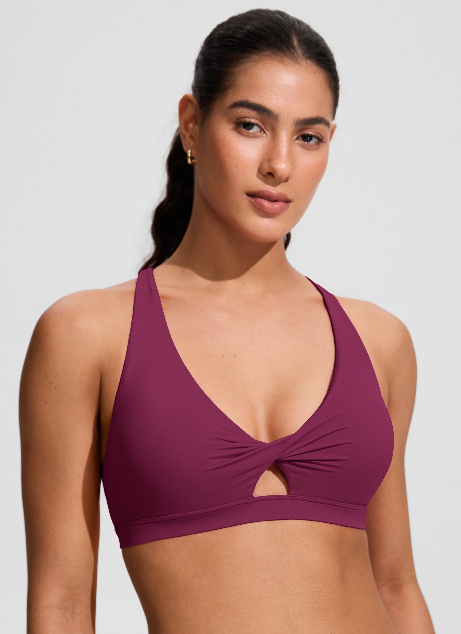 CRZ YOGA Women's Swimwear Twist Front Cut Out Cross Back Bikini Tops Fuchsia @model_info:C
