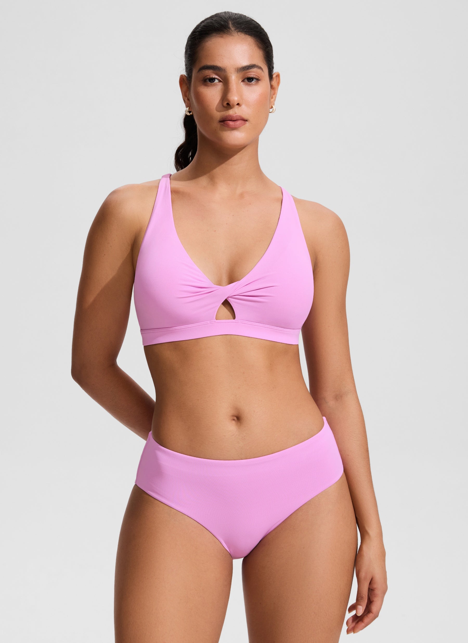 CRZ YOGA Women's Swimwear Twist Front Cut Out Cross Back Bikini Tops Vita Pink @model_info:C