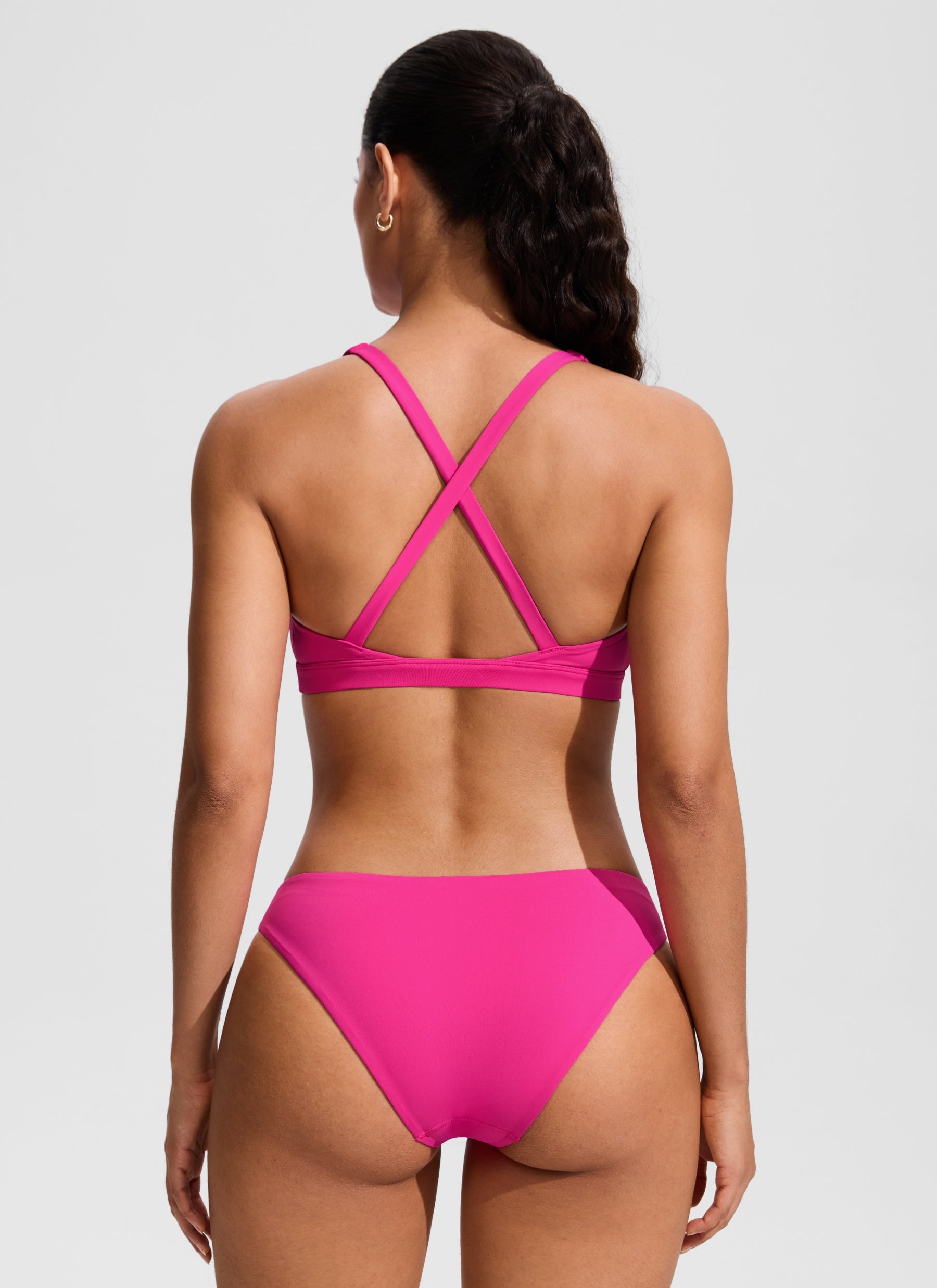 CRZ YOGA Women's Swimwear Twist Front Cut Out Cross Back Bikini Tops Rose Violet @model_info:C