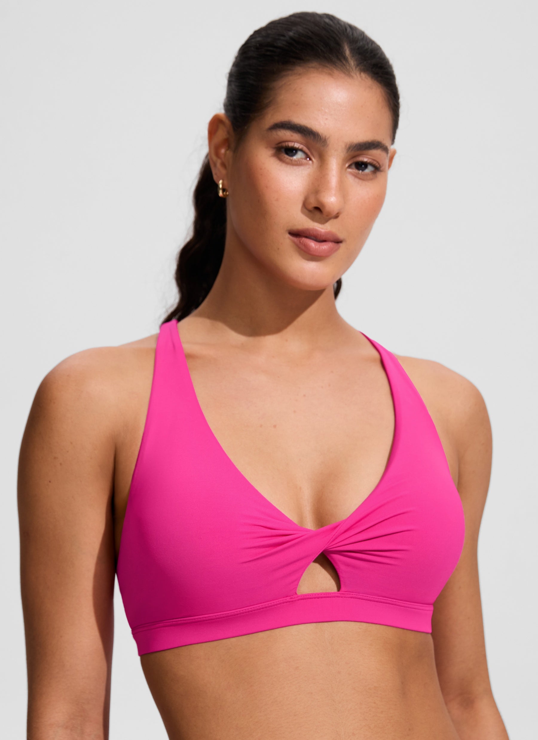 CRZ YOGA Women's Swimwear Twist Front Cut Out Cross Back Bikini Tops Rose Violet @model_info:C