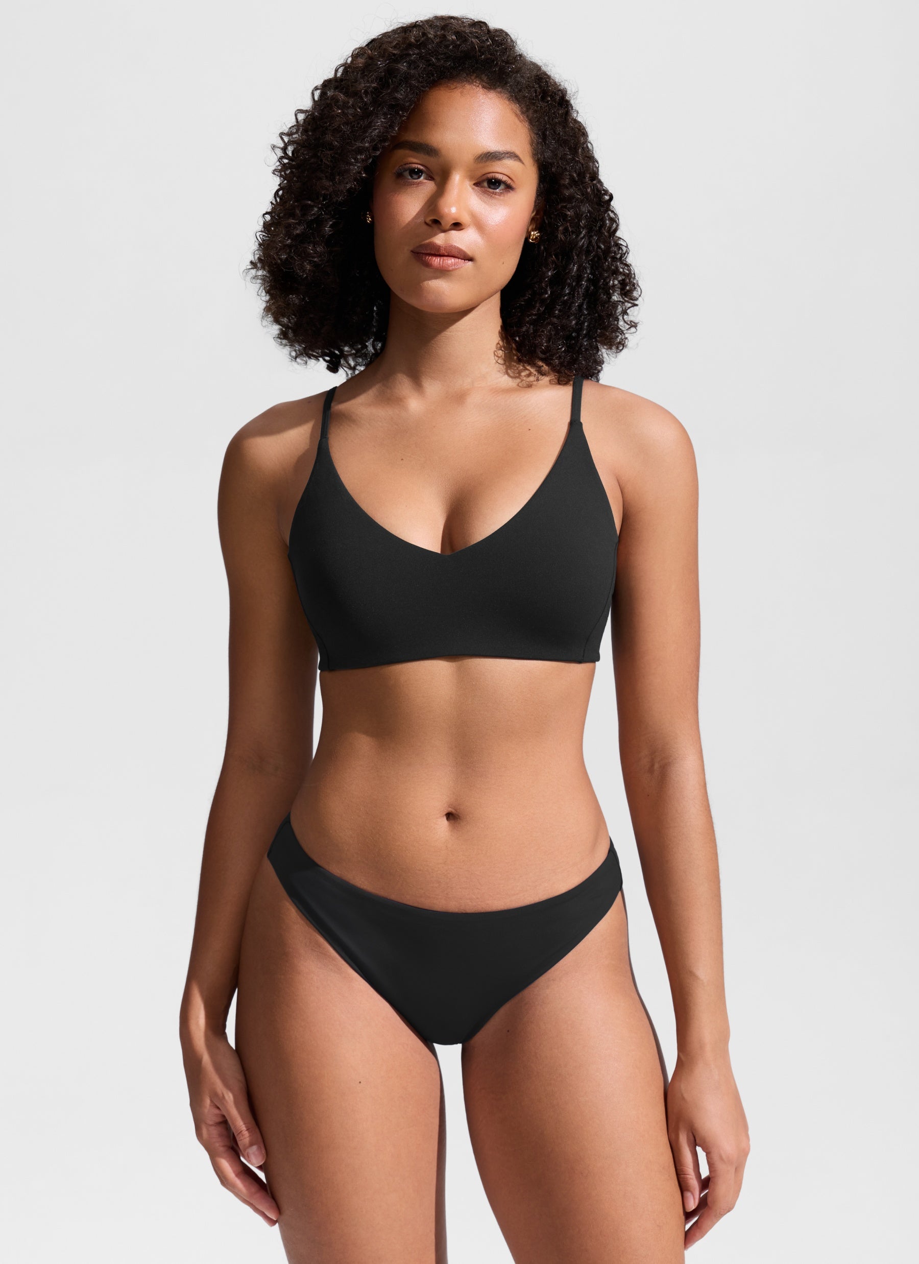 CRZ YOGA Women's Nexfeel Double Lined V Neck Non Padded Bikini Tops Black @model_info:F