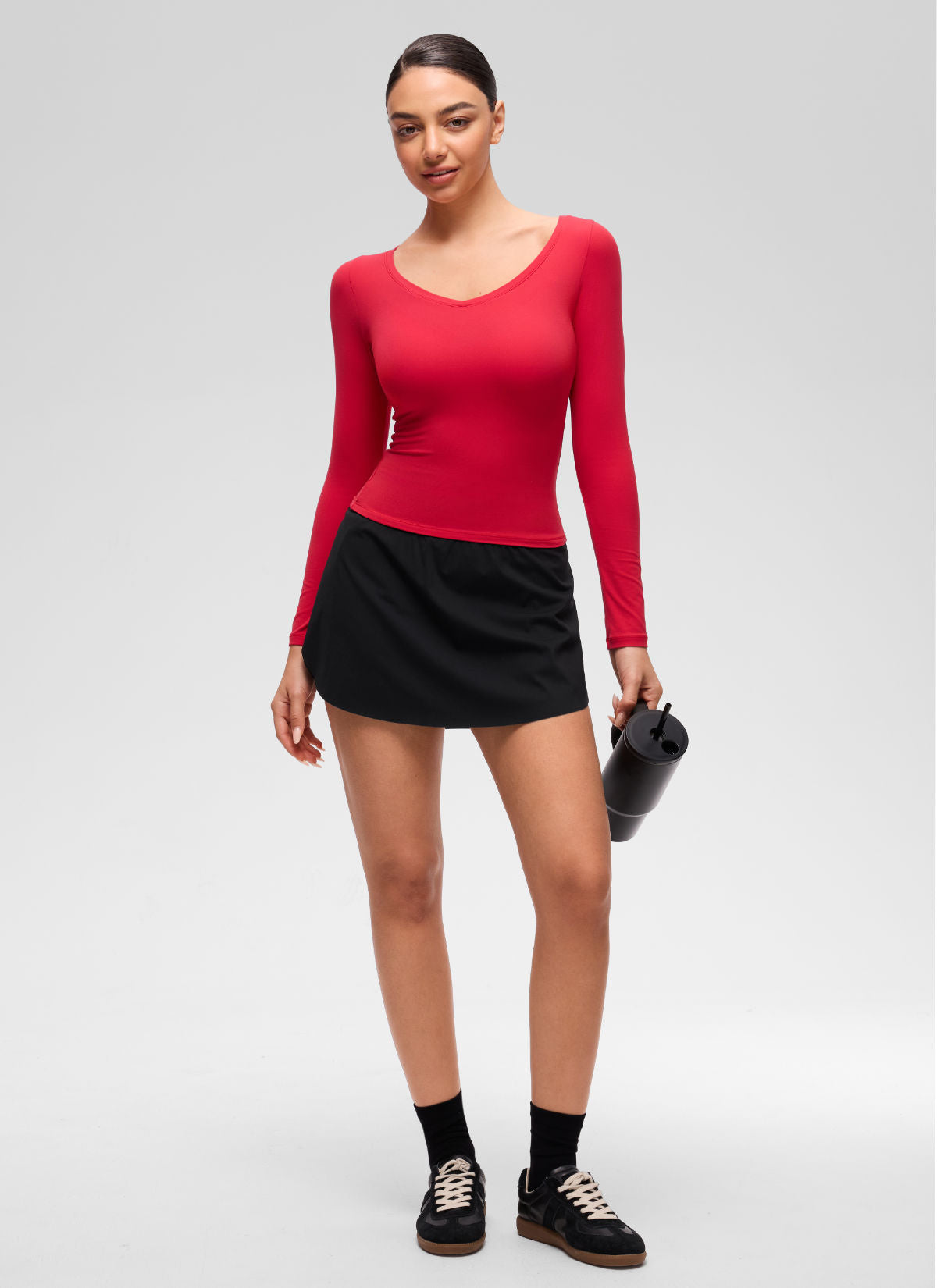 CRZ YOGA Women's Softembrace Casual V Neck Waist Length Long Sleeve Aurora Red @model_info:Anano