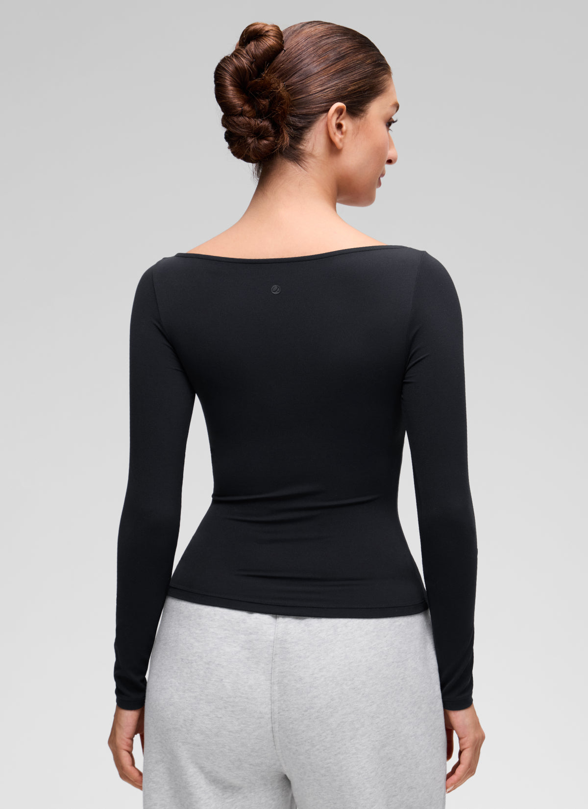 CRZ YOGA Women's Softembrace Casual Boat Neck Waist Length Long Sleeve Black @model_info:Inga