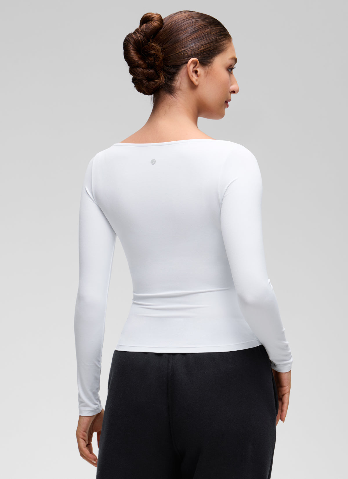 CRZ YOGA Women's Softembrace Casual Boat Neck Waist Length Long Sleeve White @model_info:Inga