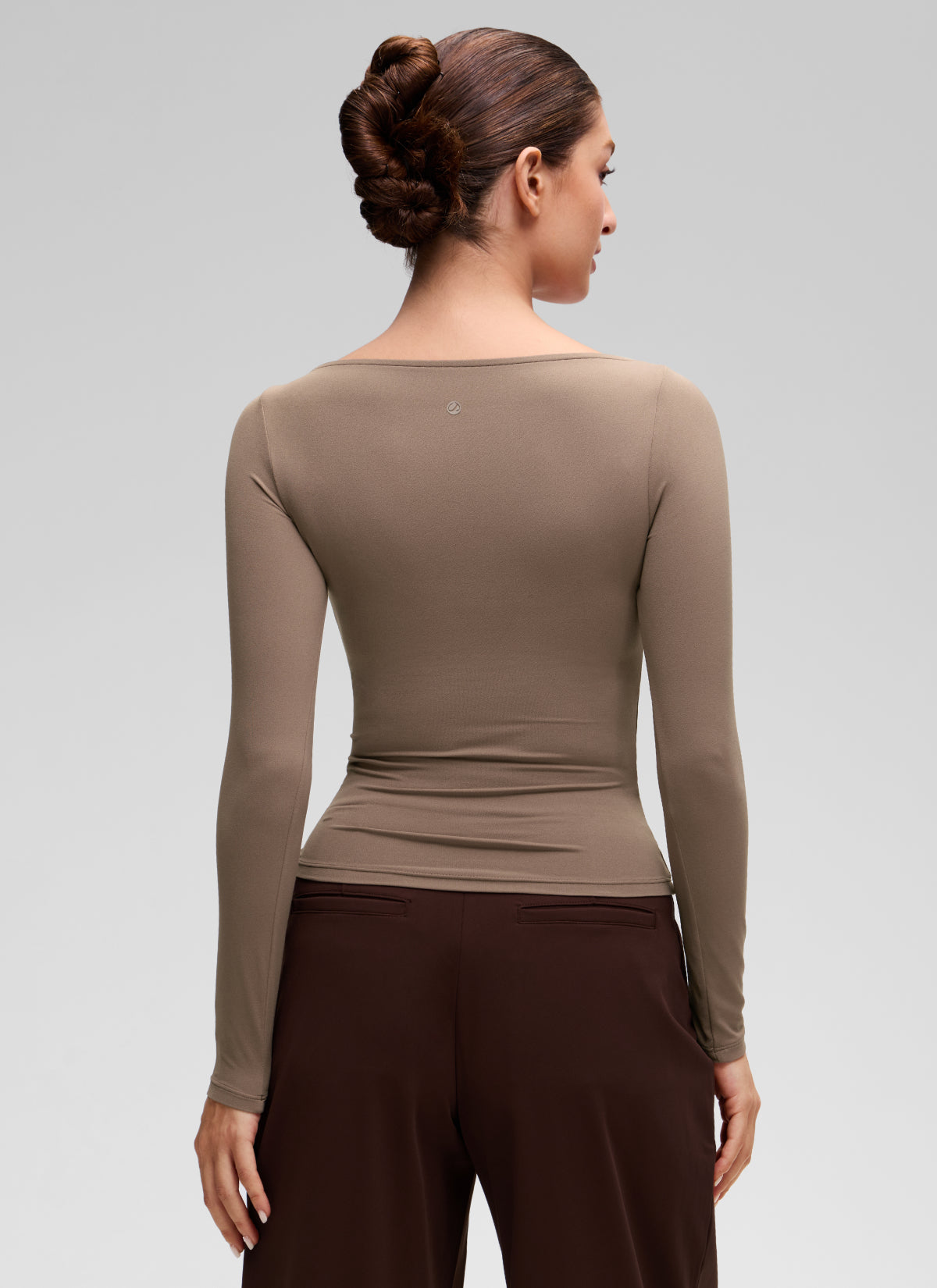 CRZ YOGA Women's Softembrace Casual Boat Neck Waist Length Long Sleeve Brown Purple @model_info:Inga