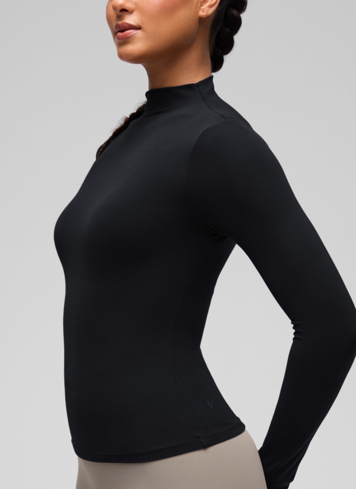 CRZ YOGA Women's Softembrace Mock Neck Waist Length Long Sleeves Black @model_info:C