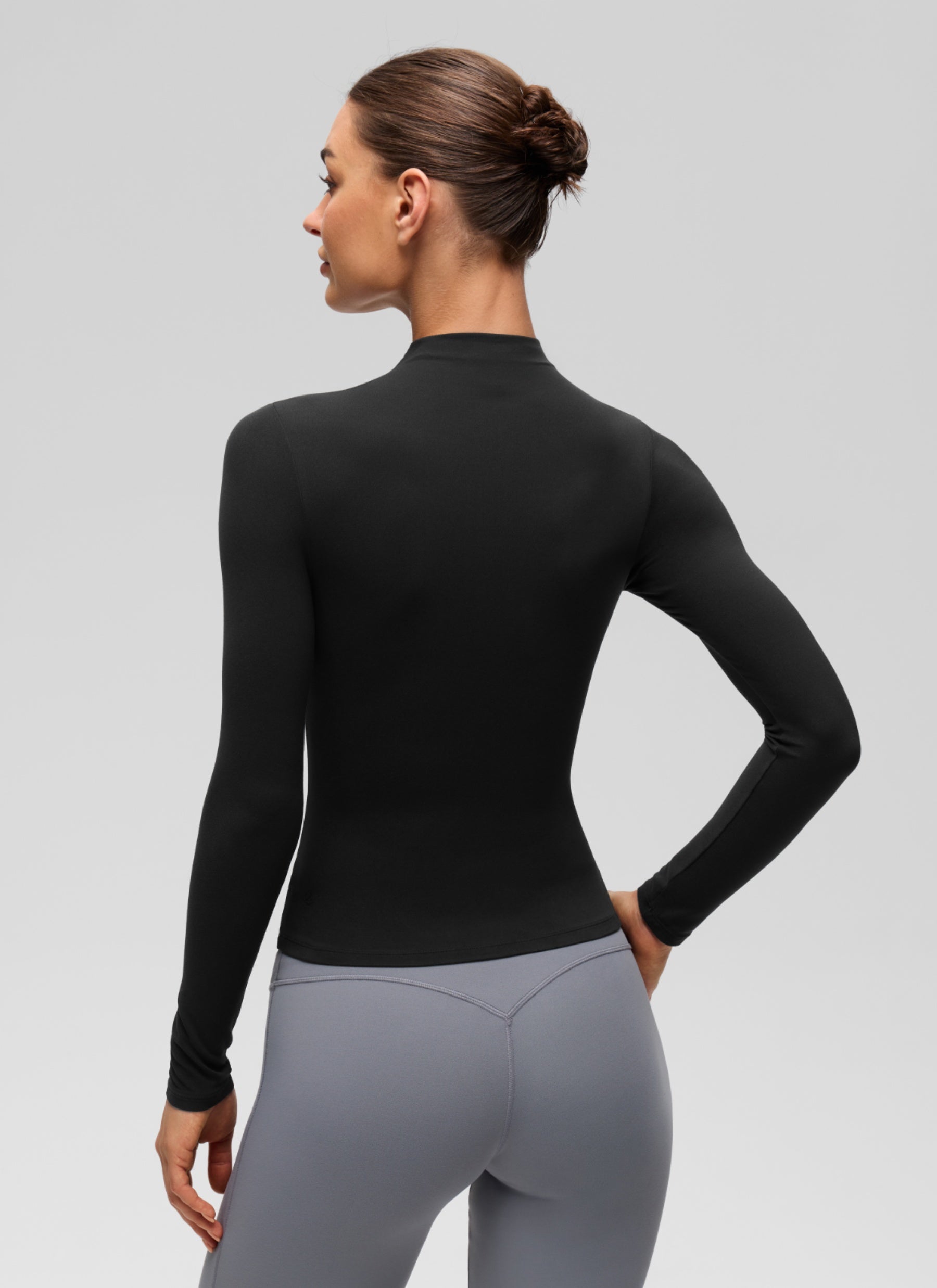 CRZ YOGA Women's Softembrace Mock Neck Waist Length Long Sleeves Black @model_info:K