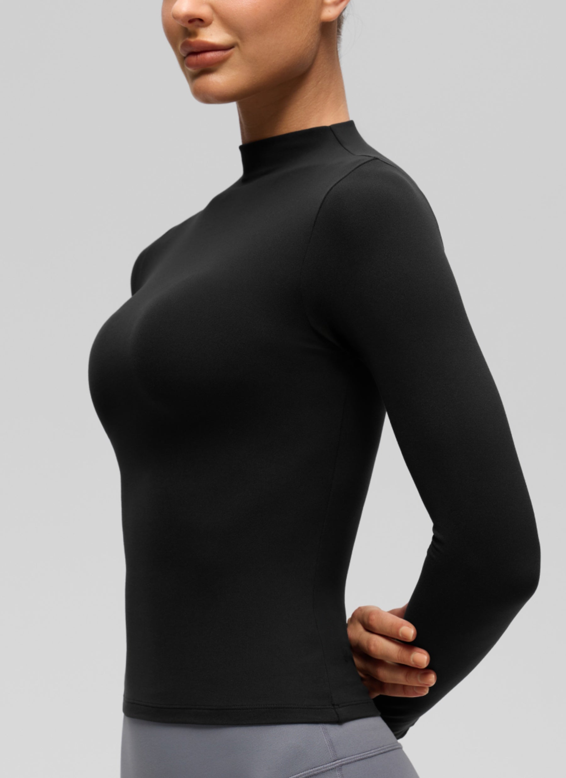 CRZ YOGA Women's Softembrace Mock Neck Waist Length Long Sleeves Black @model_info:K