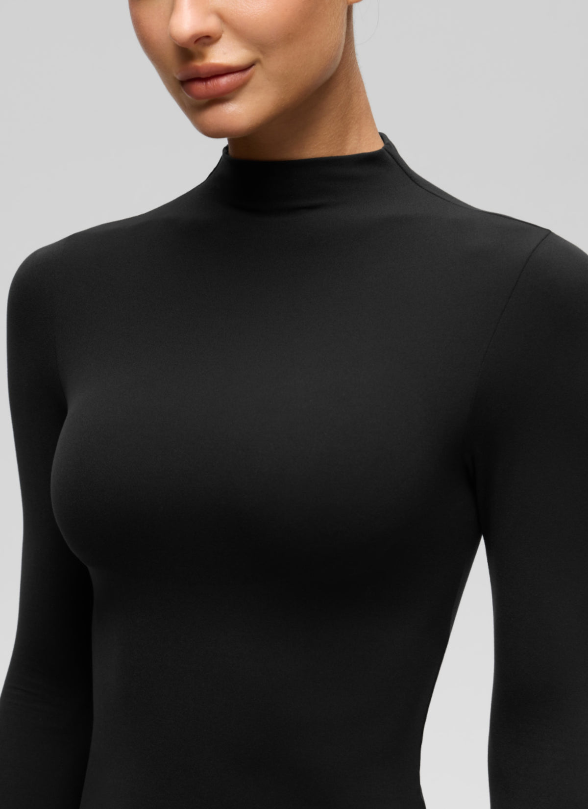 CRZ YOGA Women's Softembrace Mock Neck Waist Length Long Sleeves Black @model_info:K