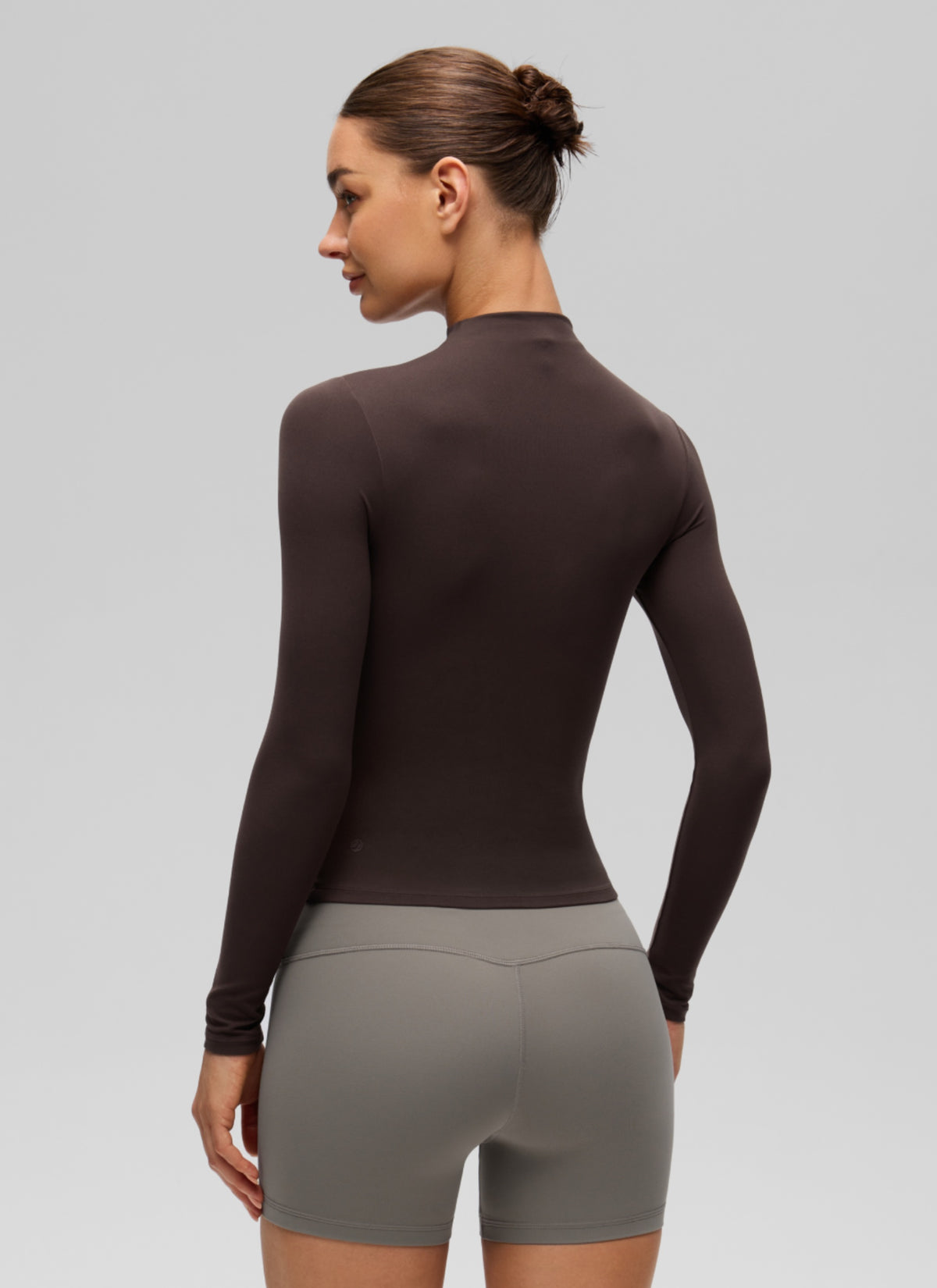 CRZ YOGA Women's Softembrace Mock Neck Waist Length Long Sleeves Hot Fudge Brown @model_info:K