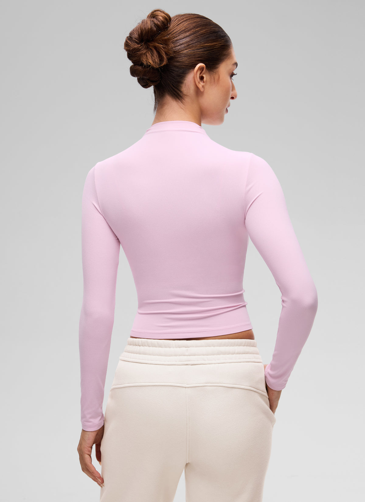 CRZ YOGA Women's Softembrace Mock Neck Waist Length Long Sleeves Pink Peony @model_info:Inga
