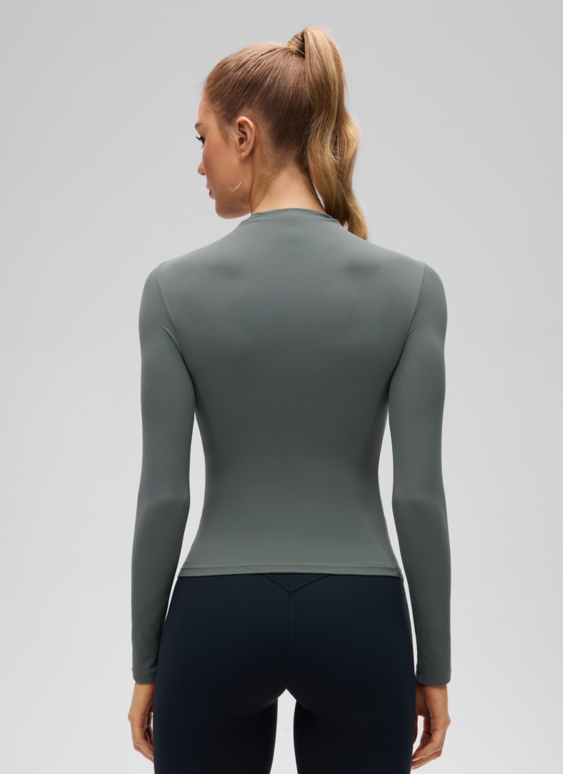 CRZ YOGA Women's Softembrace Mock Neck Waist Length Long Sleeves Grey Sage @model_info:A