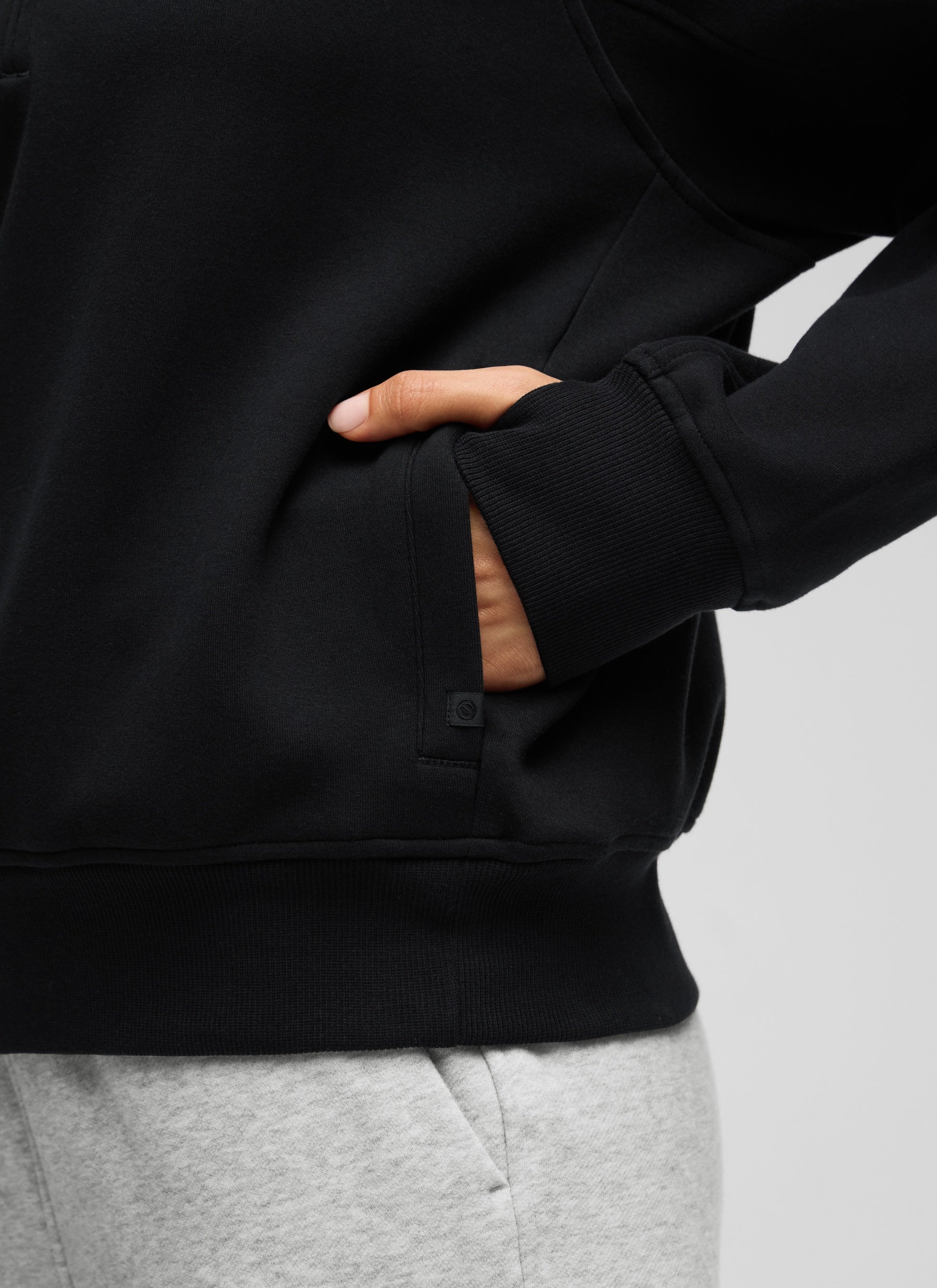 CRZ YOGA Women's HugSpacer Half-Zip Waist Length Pocket Sweatshirt Black @model_info:V