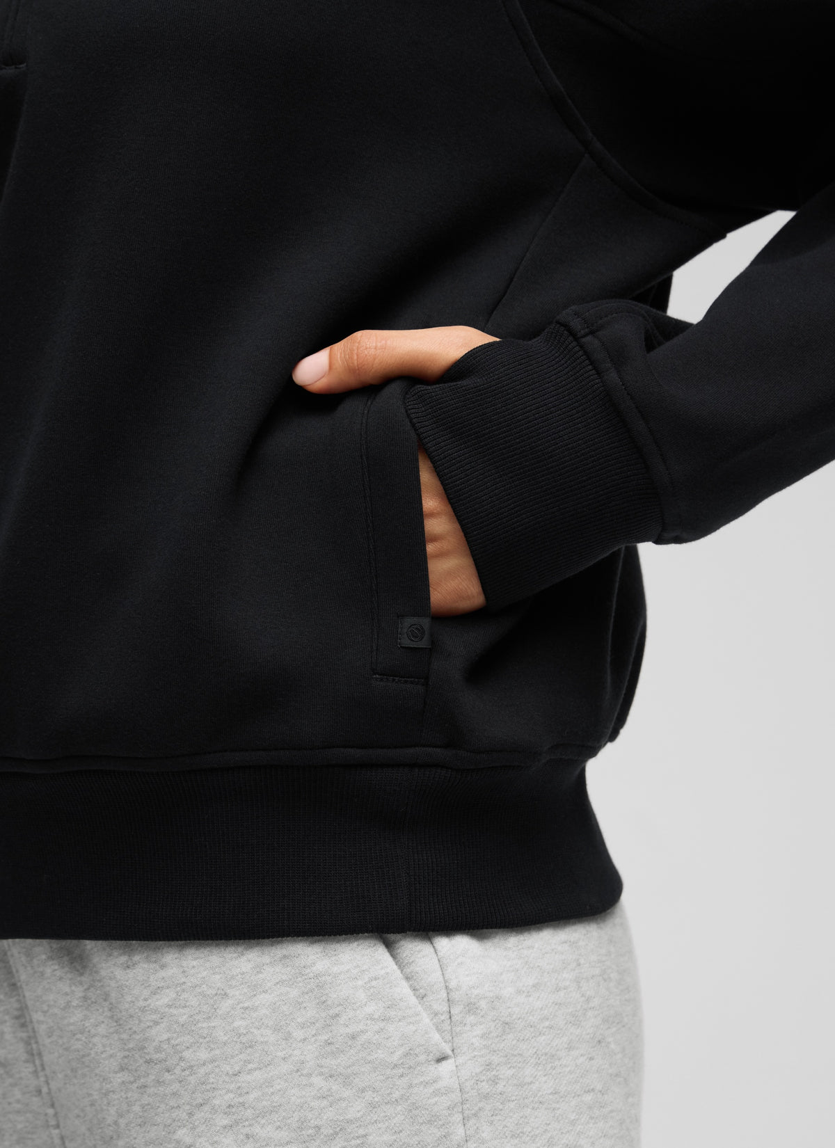 CRZ YOGA Women's HugSpacer Half-Zip Waist Length Pocket Sweatshirt Black @model_info:V